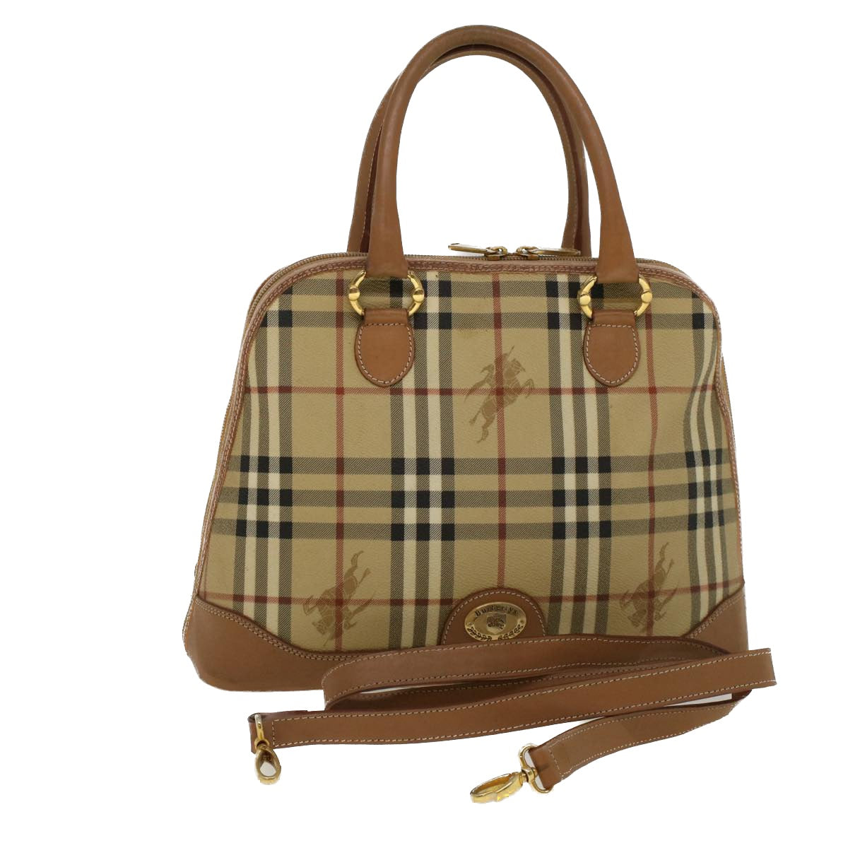 Burberry Luxury ss Nova Check Hand Bag Pvc 2Way Leather Black Beige Travel Bag