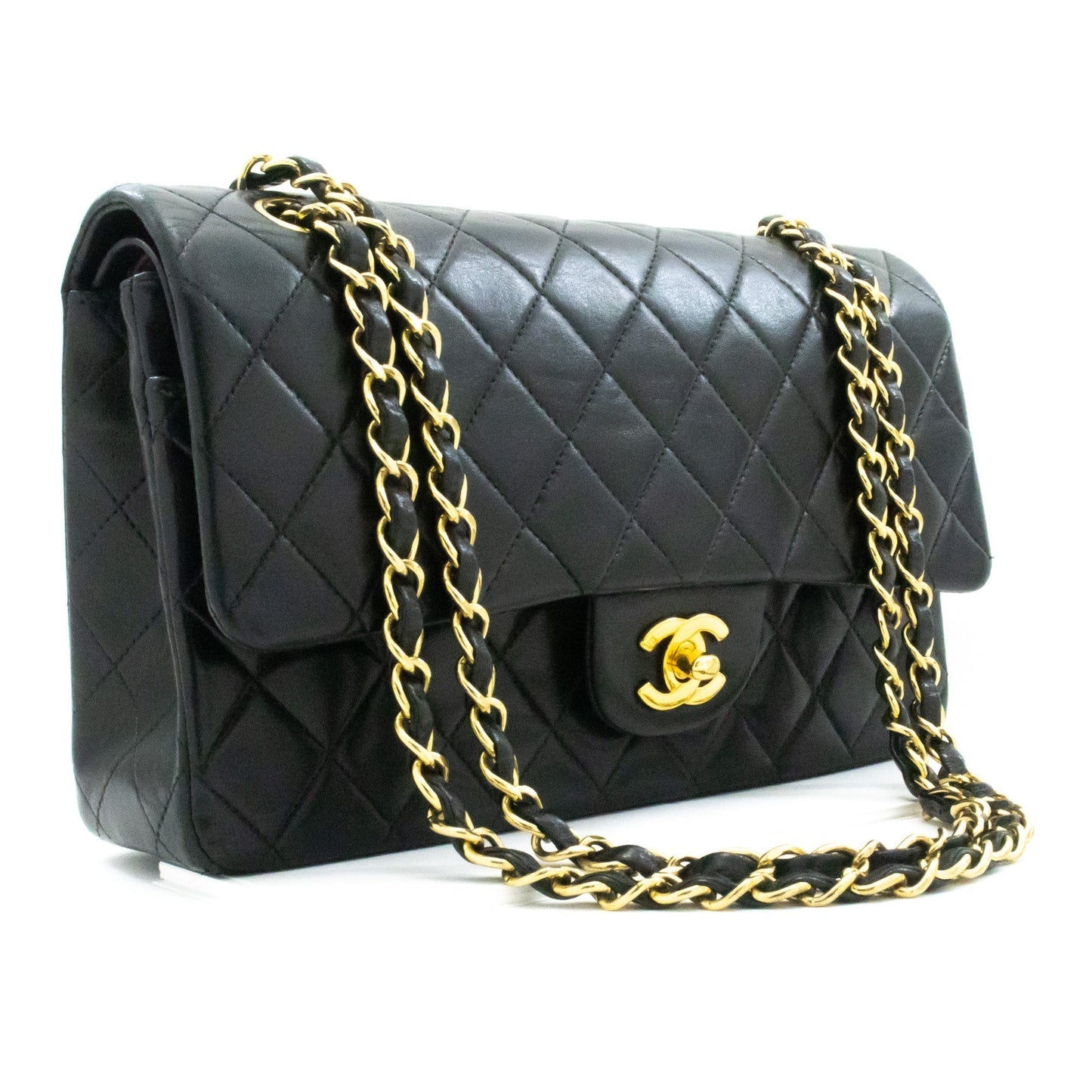 Chanel Classic Double New Medium Chain Shoulder Bag Black Lamb