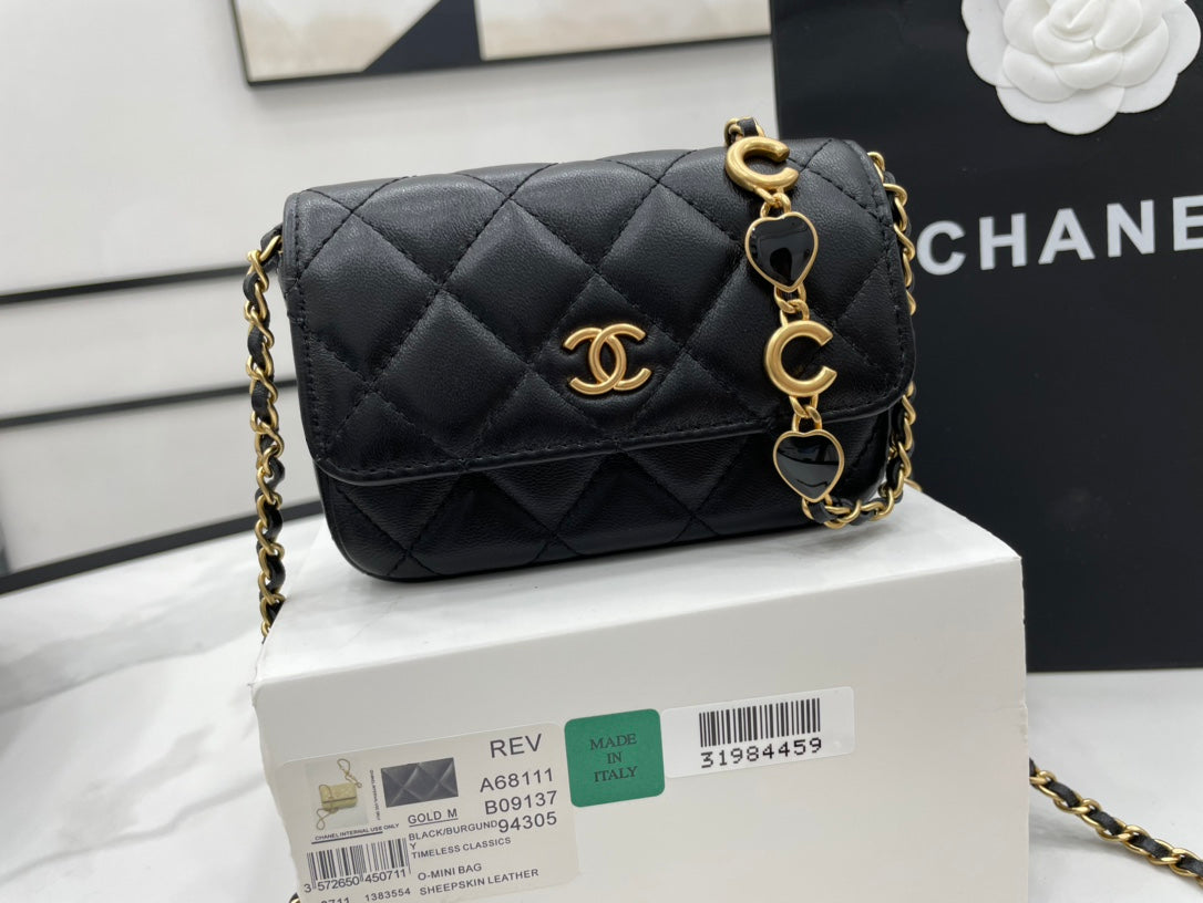 CHLMini , ’s 7.5in 19cm Black Flap Mini Bag