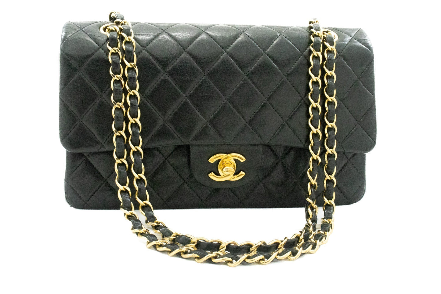 Chanel Classic Double New Medium Chain Shoulder Bag Black Lamb