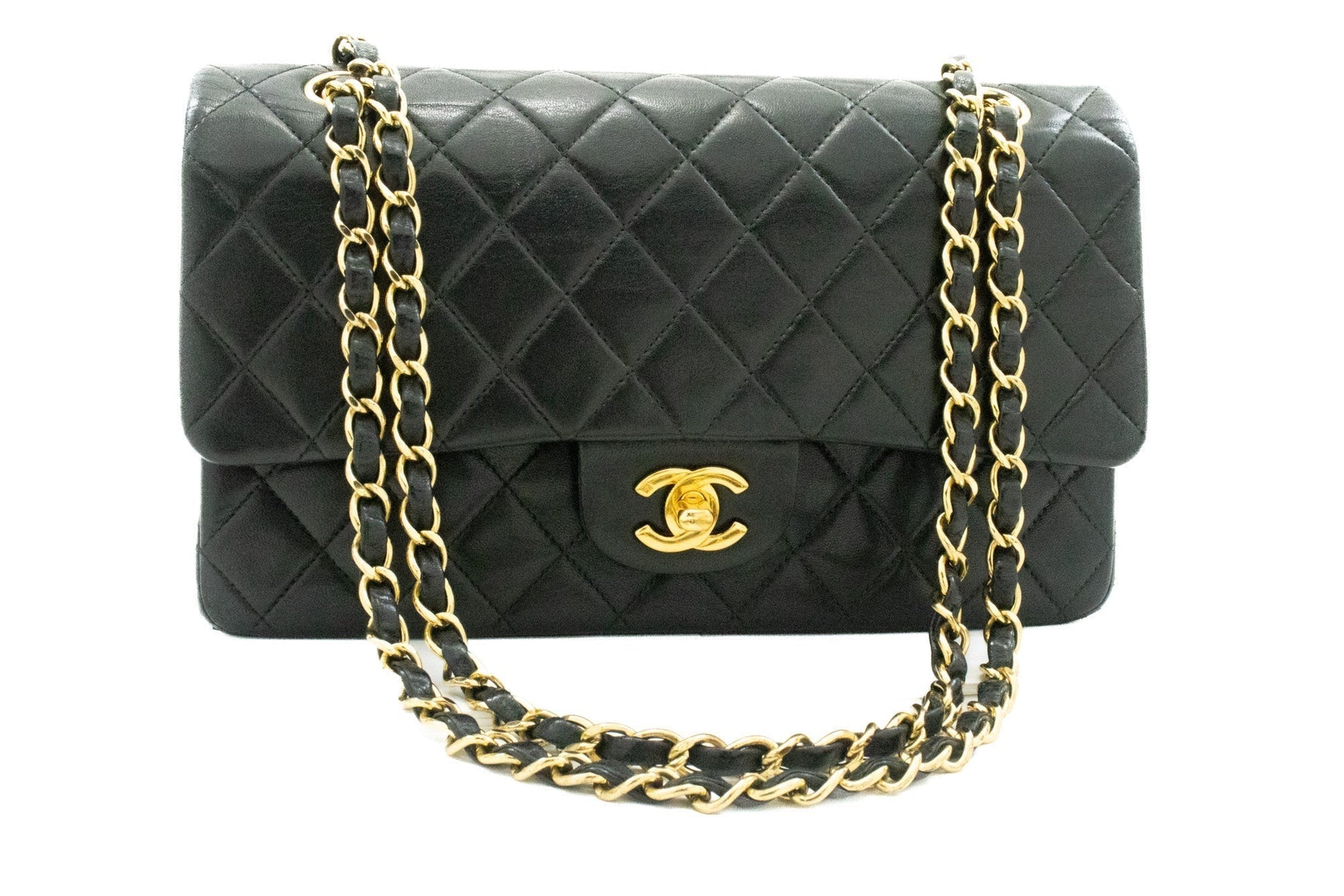 Chanel Classic Double New Medium Chain Shoulder Bag Black Lamb