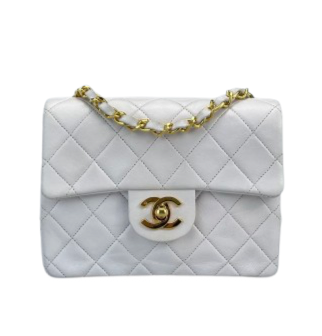 Chanel   White timeless flap bag mini square gold Hardware