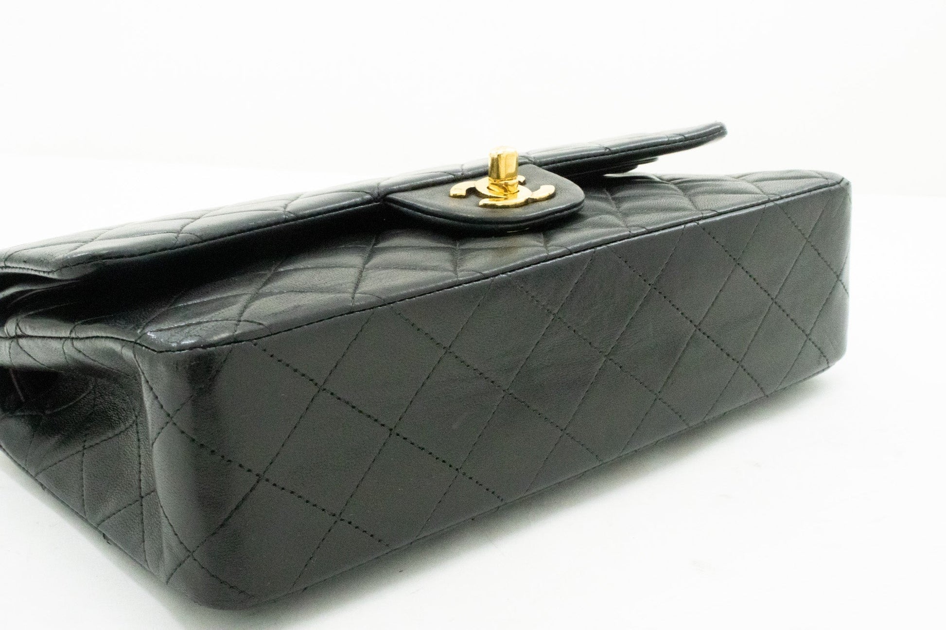 Chanel Classic Double New Medium Chain Shoulder Bag Black Lamb