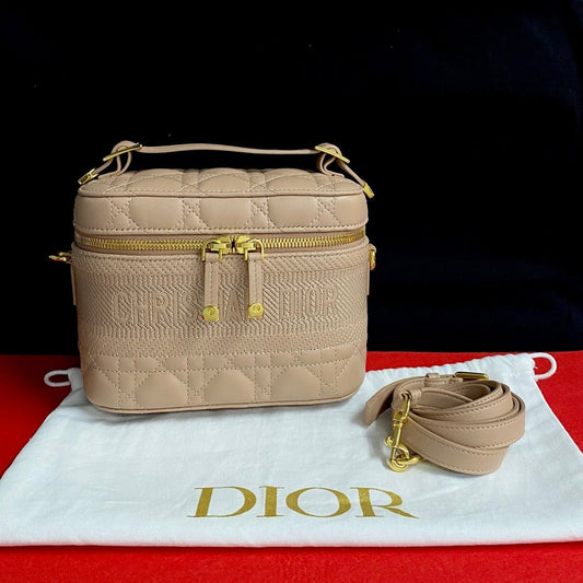 Dior Shoulder Bag Travel Vanity Leather Beige