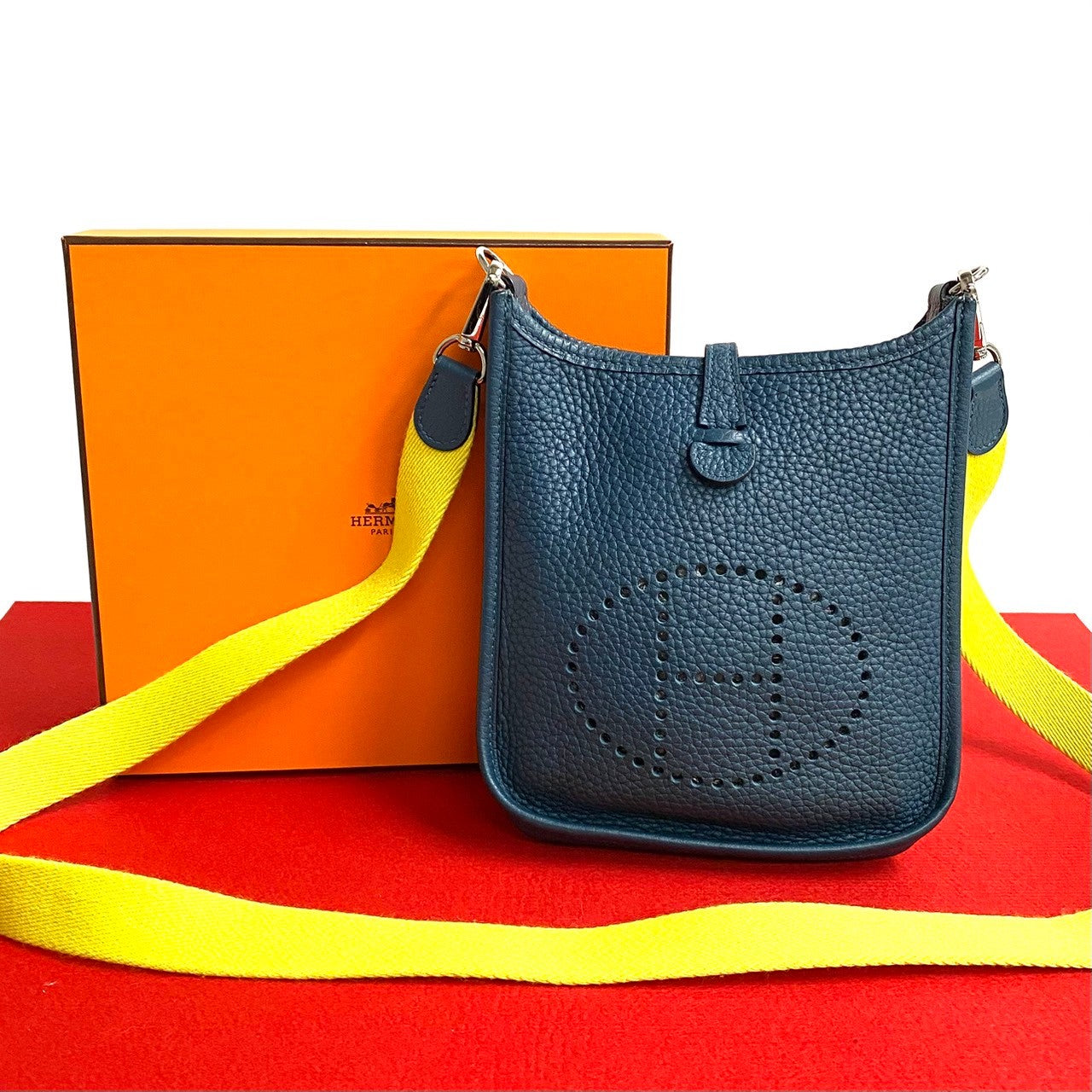 Hermes Shoulder Bag Taurillon Clemence Evelyn Tpm Women Leather Blue