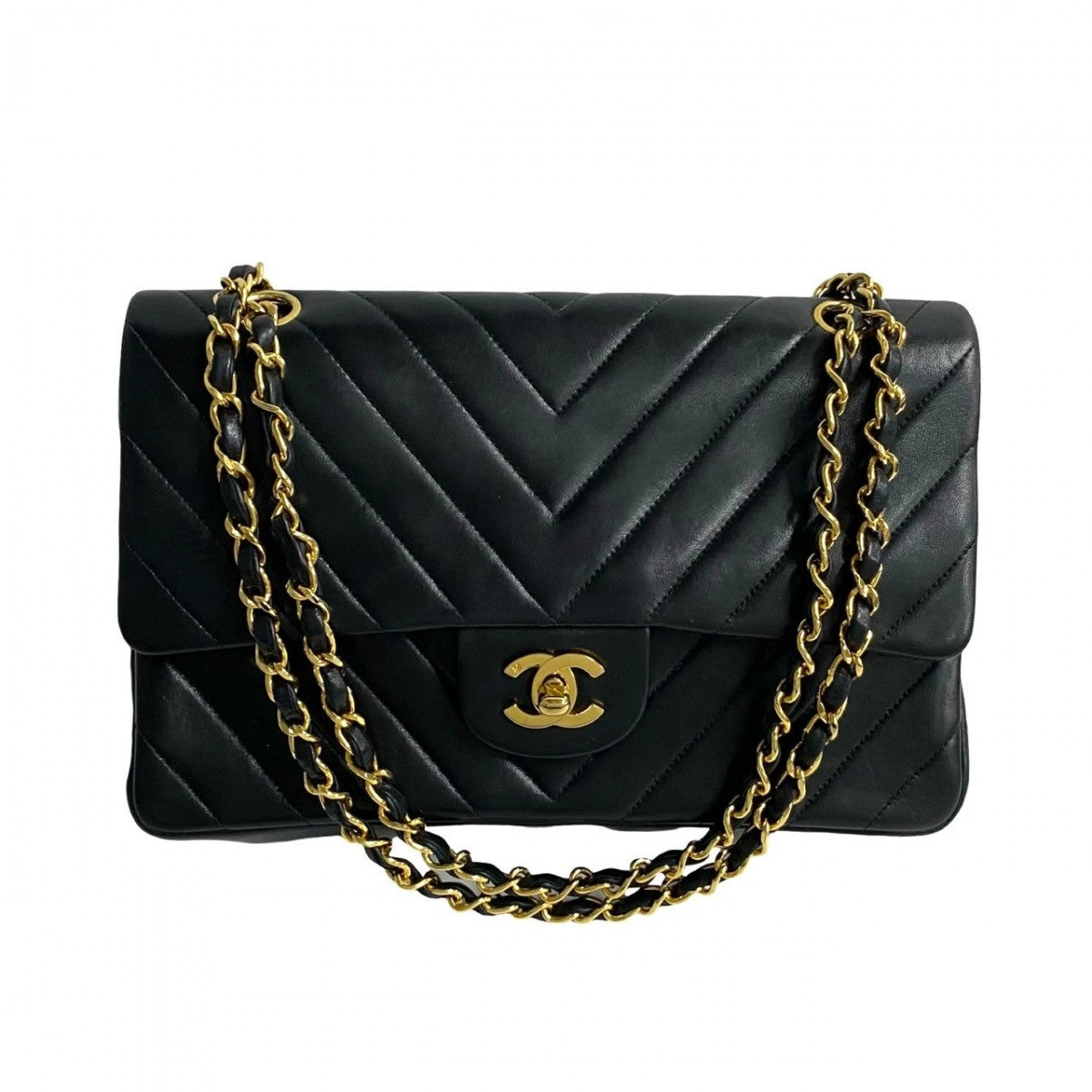 Chanel lambskin COCO Mark Vstitch W flap Black Shoulder Bag