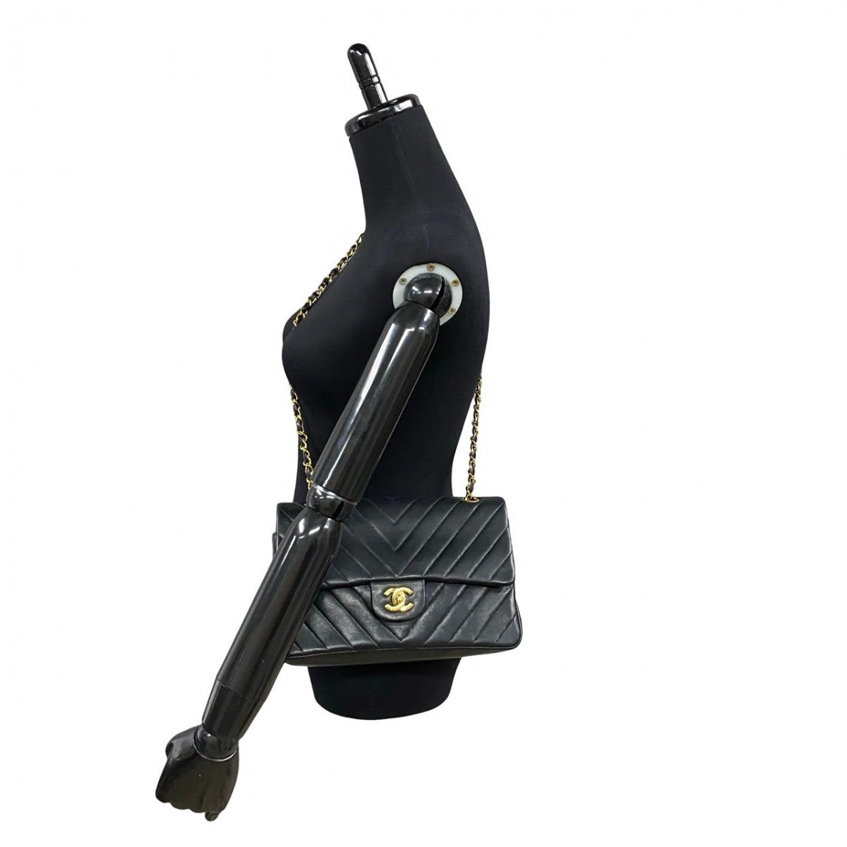 Chanel lambskin COCO Mark Vstitch W flap Black Shoulder Bag