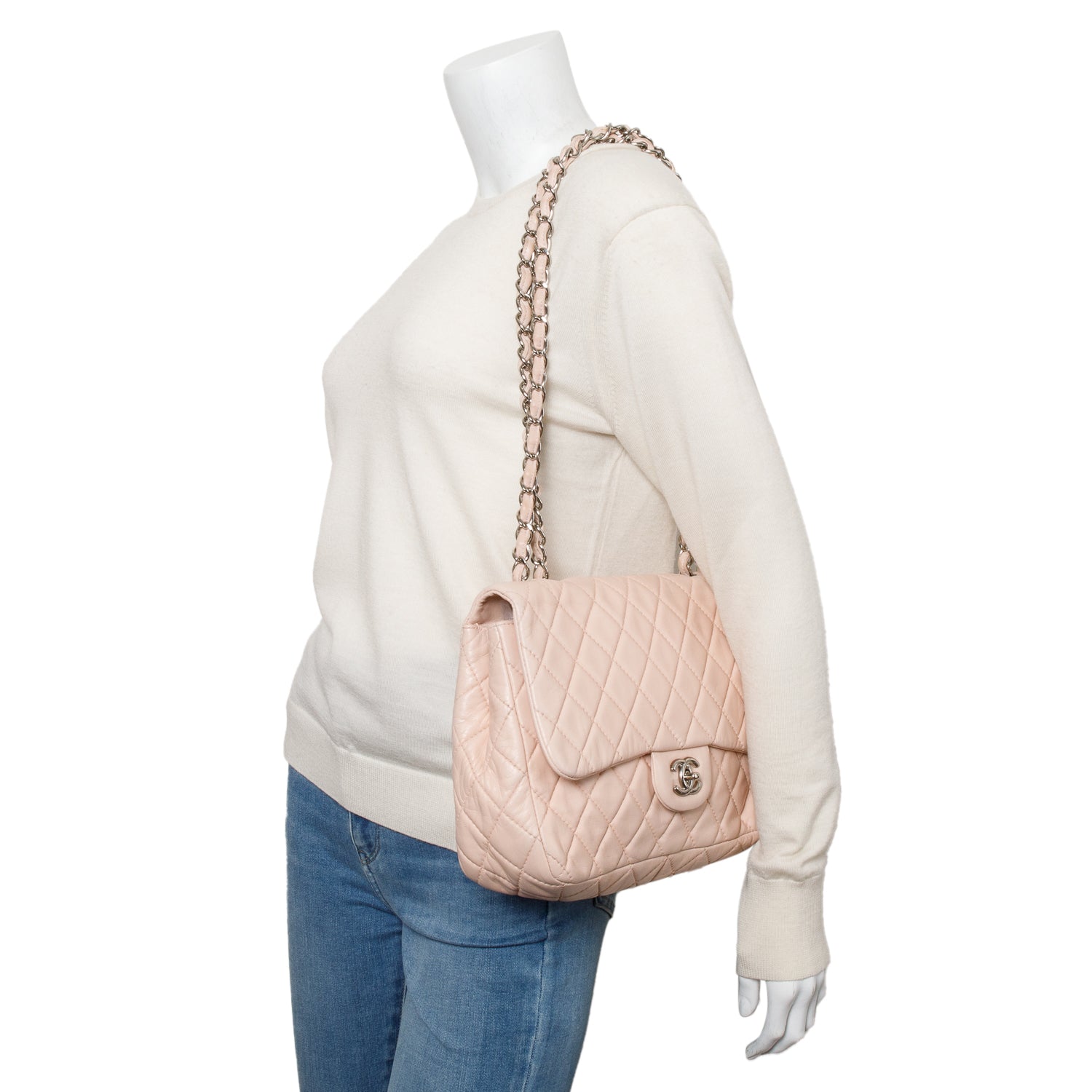 Chanel Quilted Classic Jumbo Single Flap Leather Lambskin Pink Travel Bag