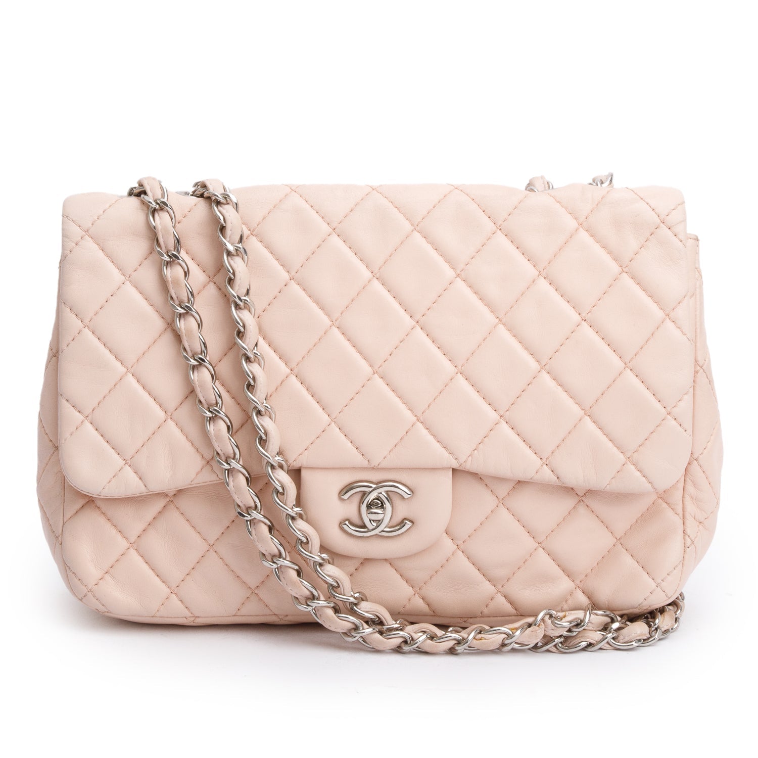 Chanel Quilted Classic Jumbo Single Flap Leather Lambskin Pink Travel Bag