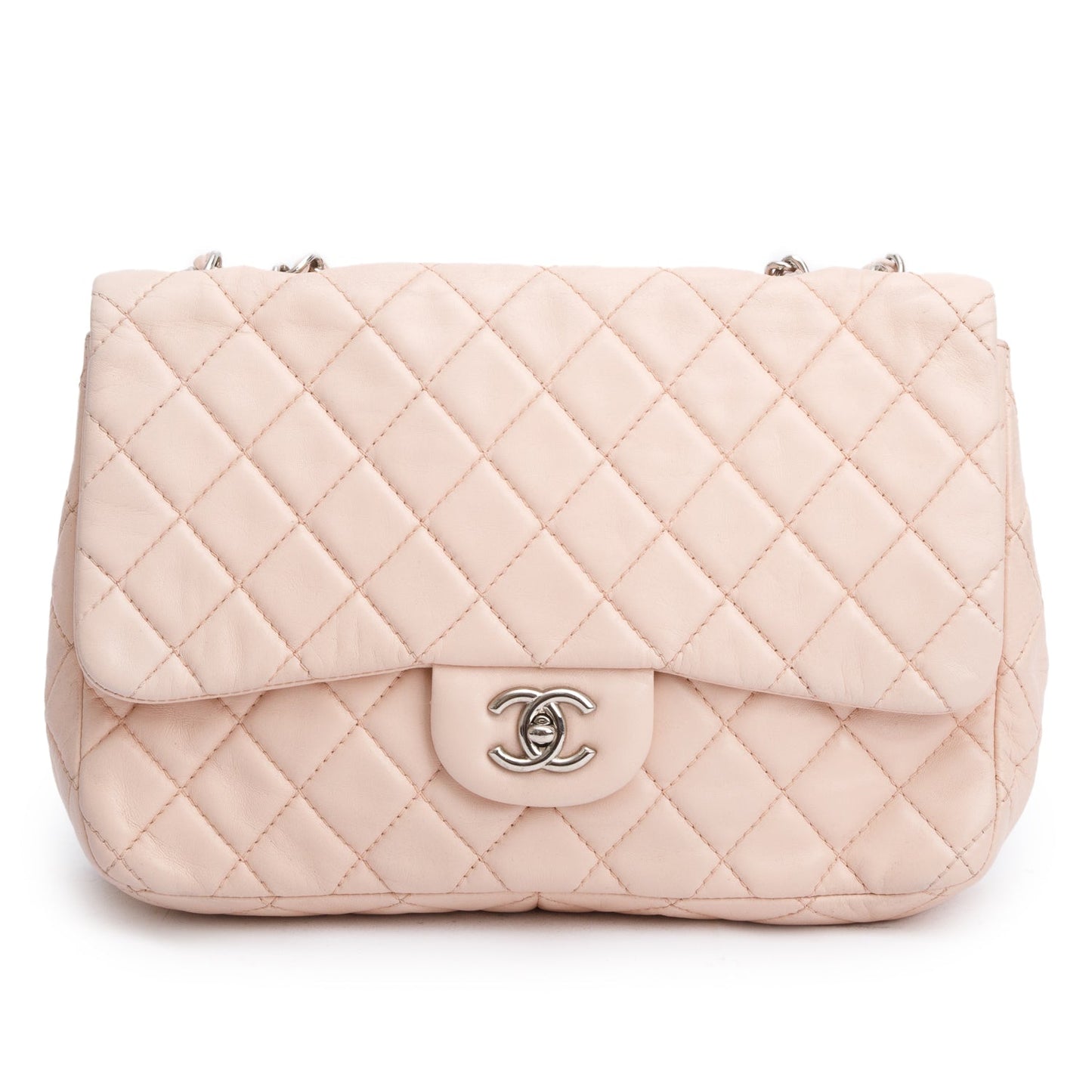 Chanel Quilted Classic Jumbo Single Flap Leather Lambskin Pink Travel Bag