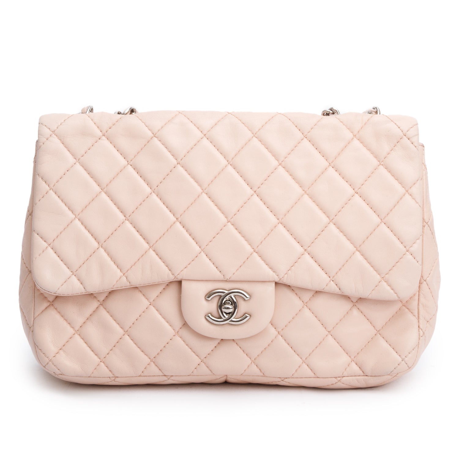 Chanel Quilted Classic Jumbo Single Flap Leather Lambskin Pink Travel Bag