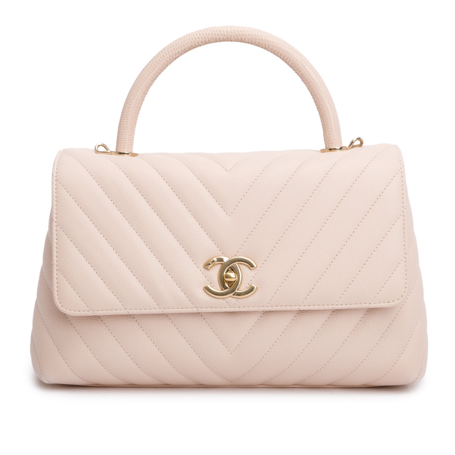 Chanel Chevron Quilted Caviar Coco Handle Leather Pink Travel Bag