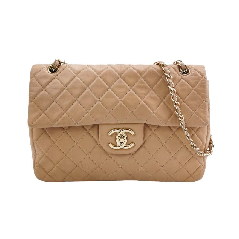 Chanel Classic Flap Maxi Latte Lambskin Giant Gold Beige Leather Handbag