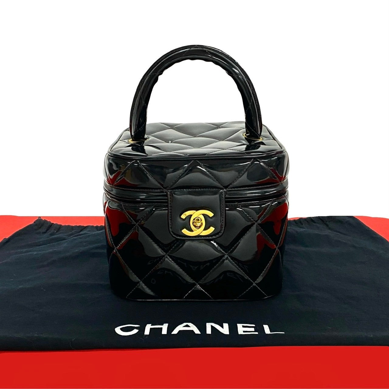 Chanel Patent Matrasse Heart Vanity Black Leather Handbag
