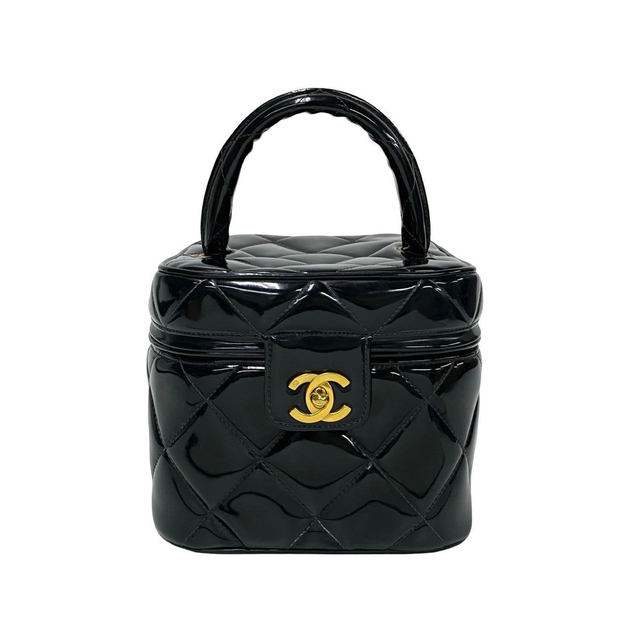 Chanel Patent Matrasse Heart Vanity Black Leather Handbag