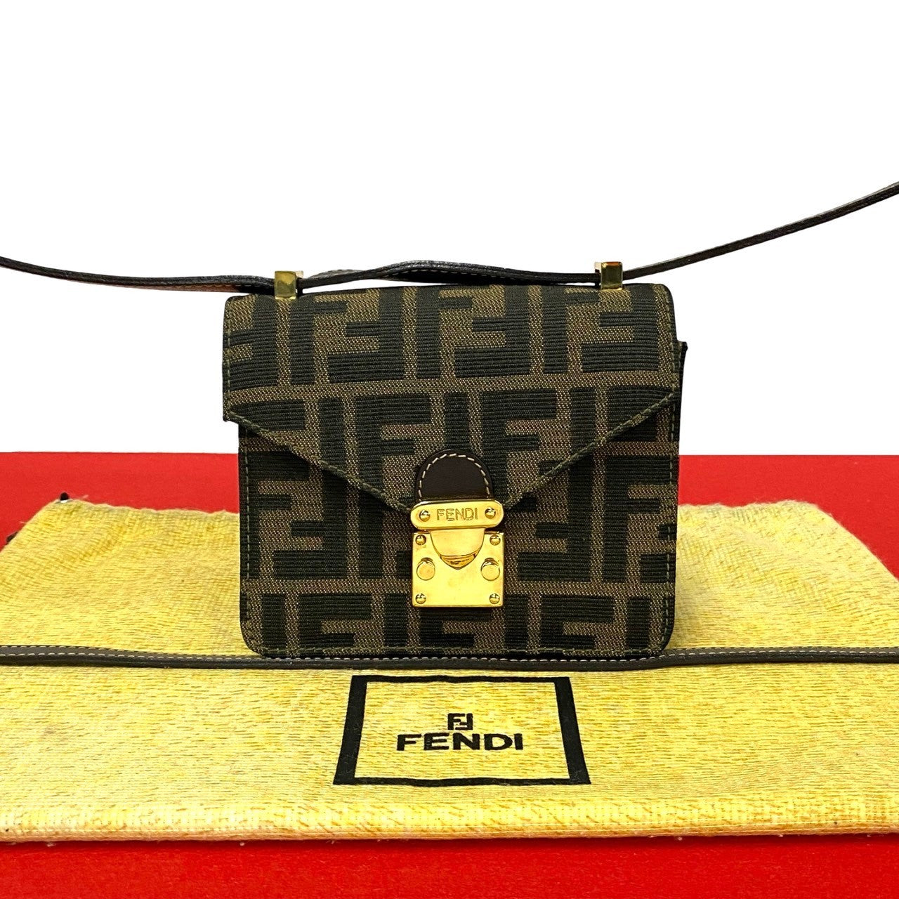 Fendi Zucca Shoulder Bag Leather Canvas