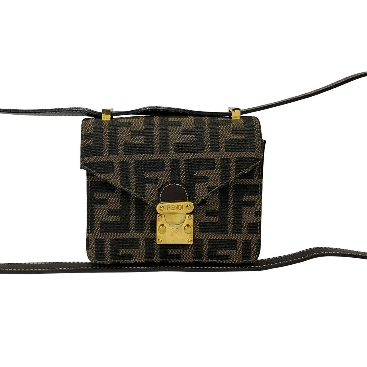 Fendi Zucca Shoulder Bag Leather Canvas