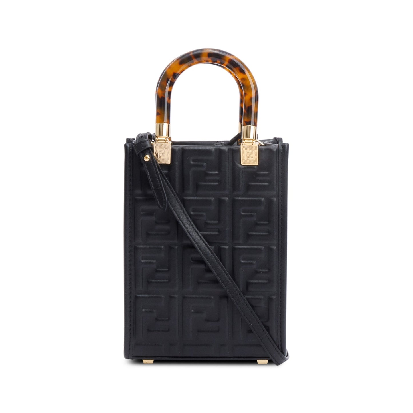 Fendi Ff Embossed Sunshine Shopper Tote Leather Black Tote Bag