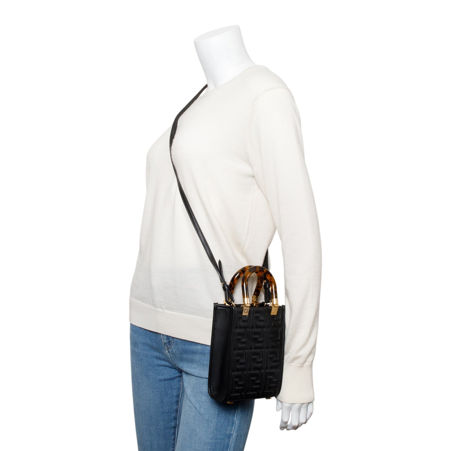 Fendi Ff Embossed Sunshine Shopper Tote Leather Black Tote Bag