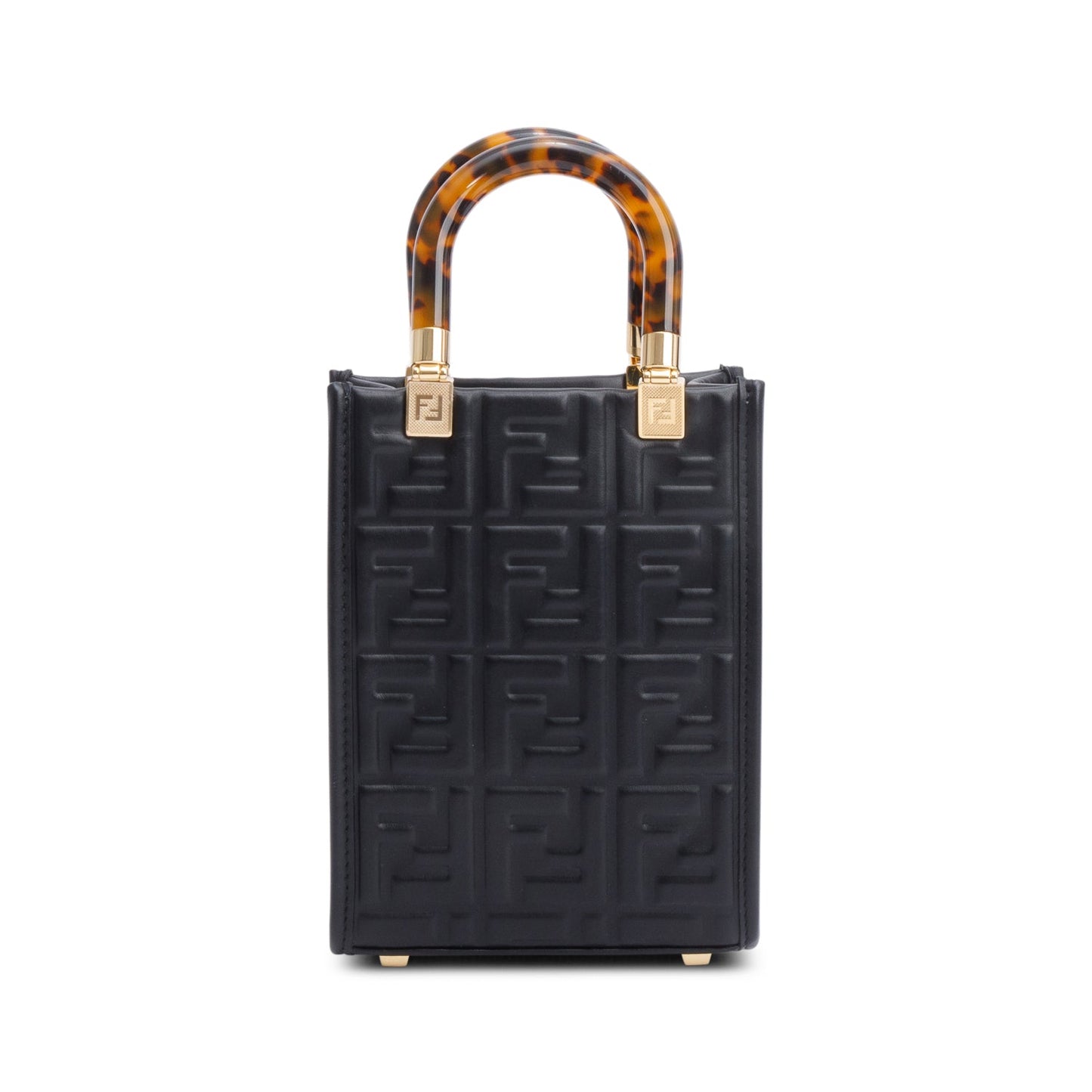 Fendi Ff Embossed Sunshine Shopper Tote Leather Black Tote Bag