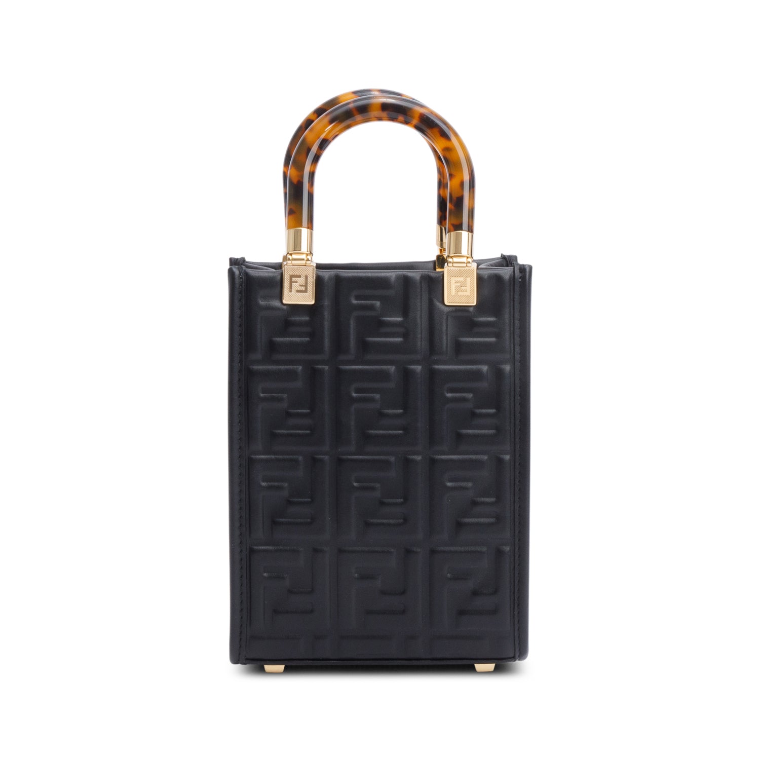 Fendi Ff Embossed Sunshine Shopper Tote Leather Black Tote Bag