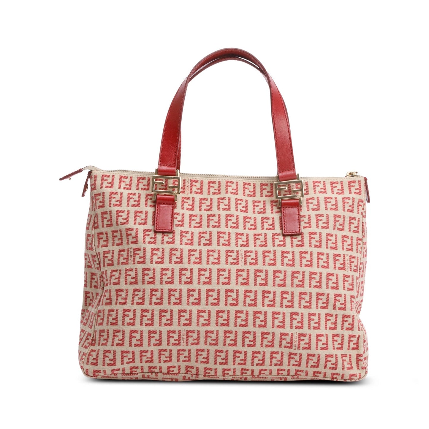 Fendi Zucchino Ff Tote Canvas Red Tote Bag
