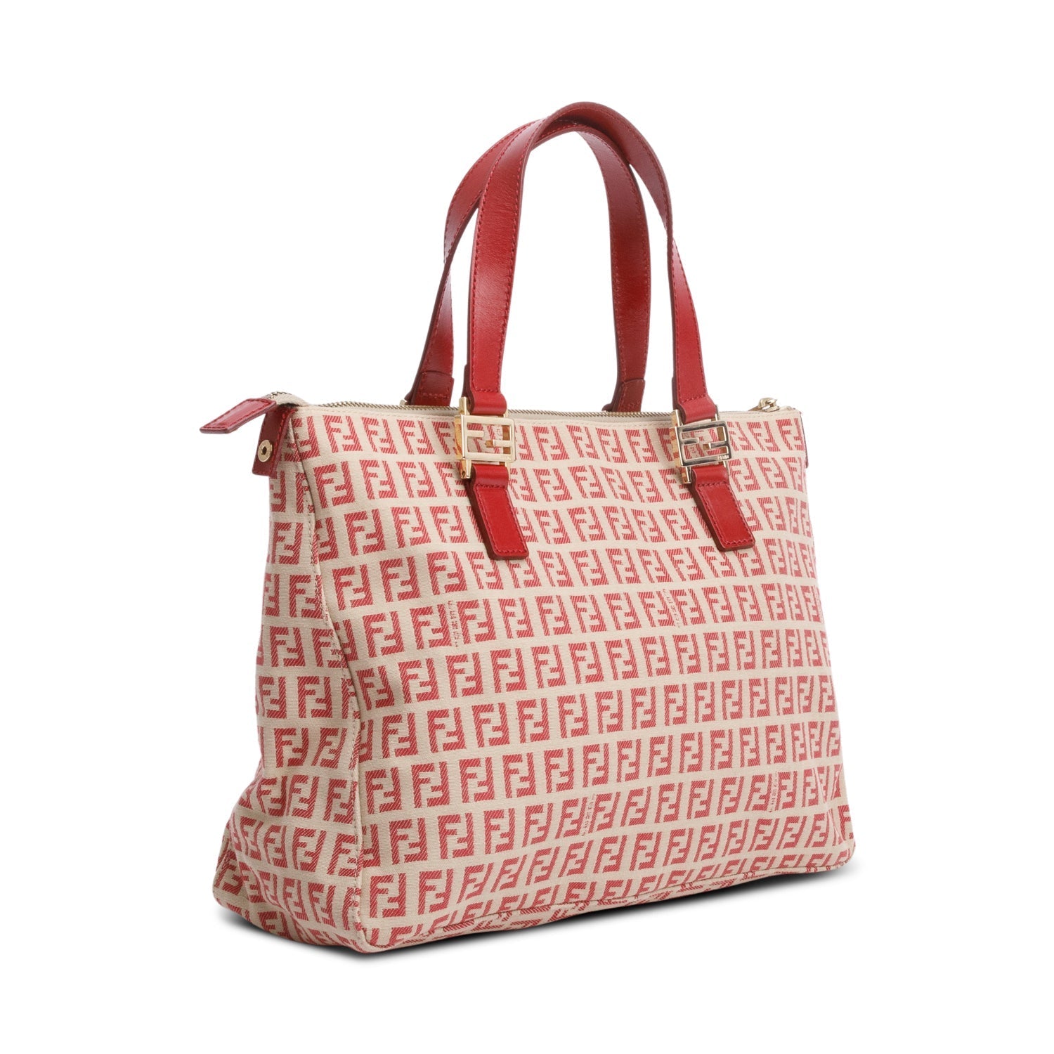 Fendi Zucchino Ff Tote Canvas Red Tote Bag