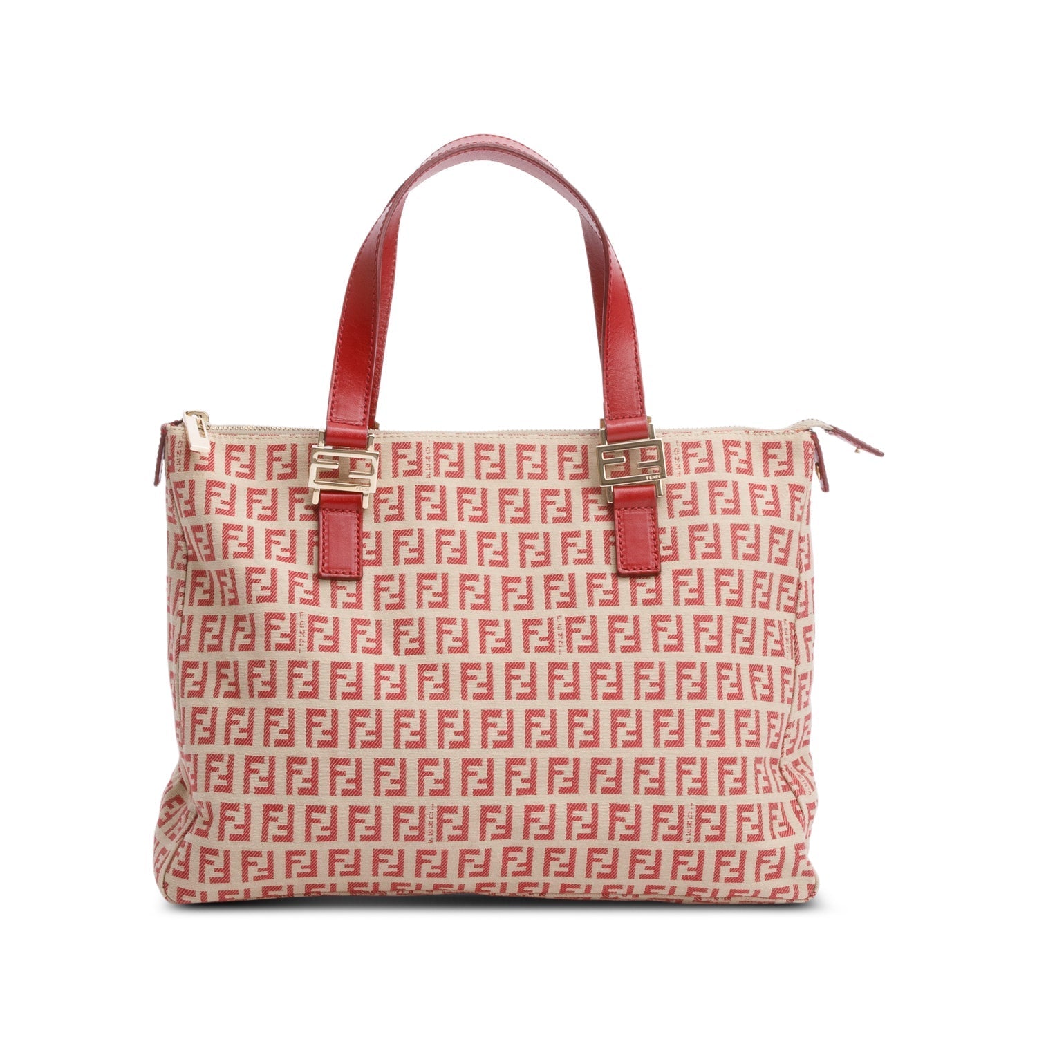 Fendi Zucchino Ff Tote Canvas Red Tote Bag