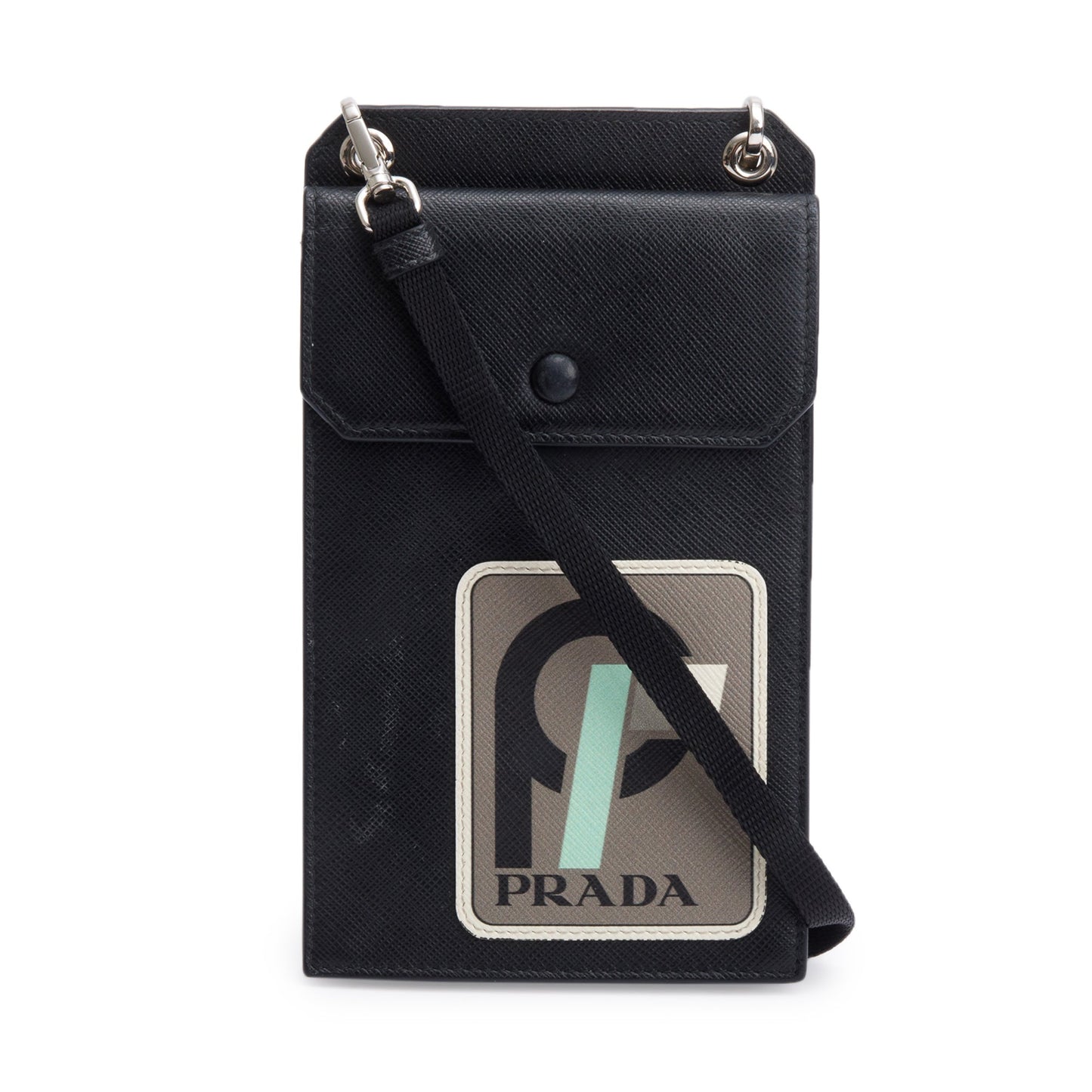 Prada Lux Racing Patch Phone Pouch Crossbody Bag Leather Saffiano Black