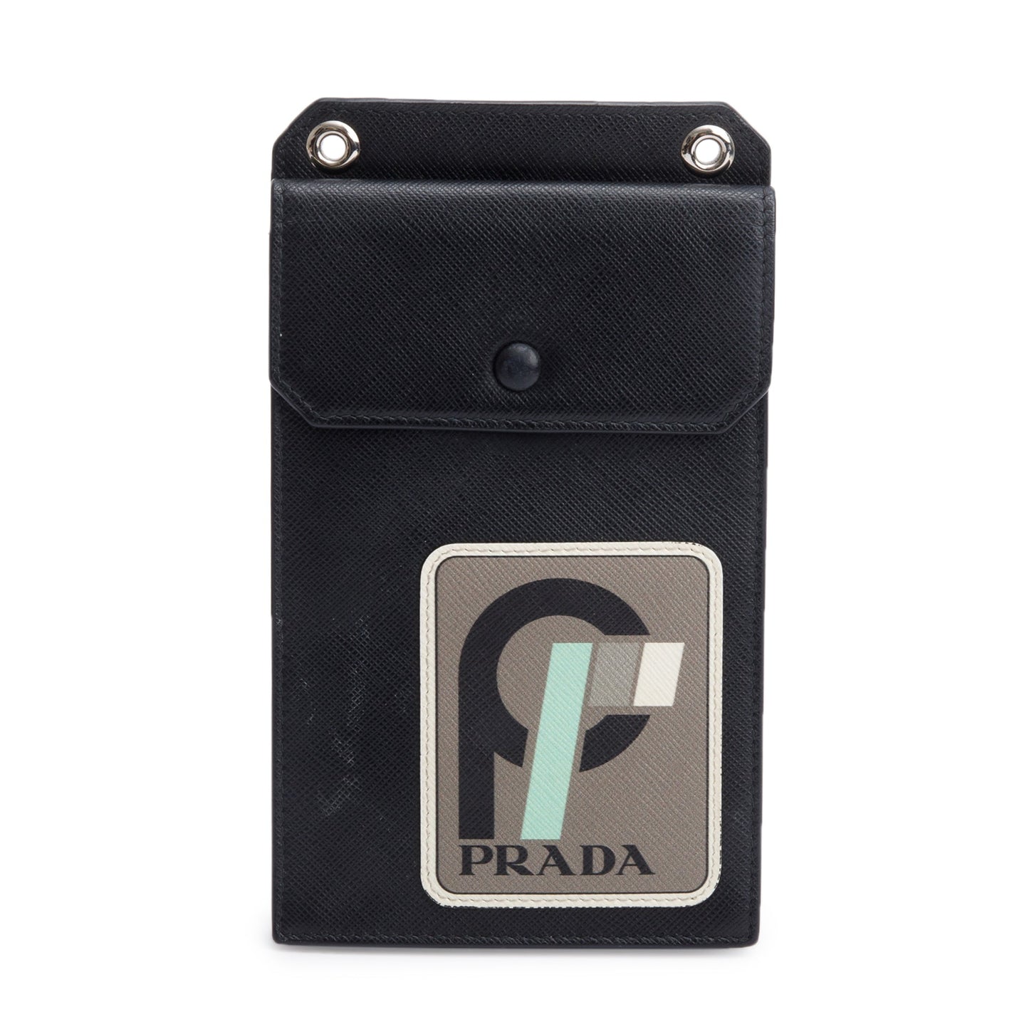 Prada Saffiano Lux Racing Patch Phone Pouch Crossbody Leather Black Crossbody Bag