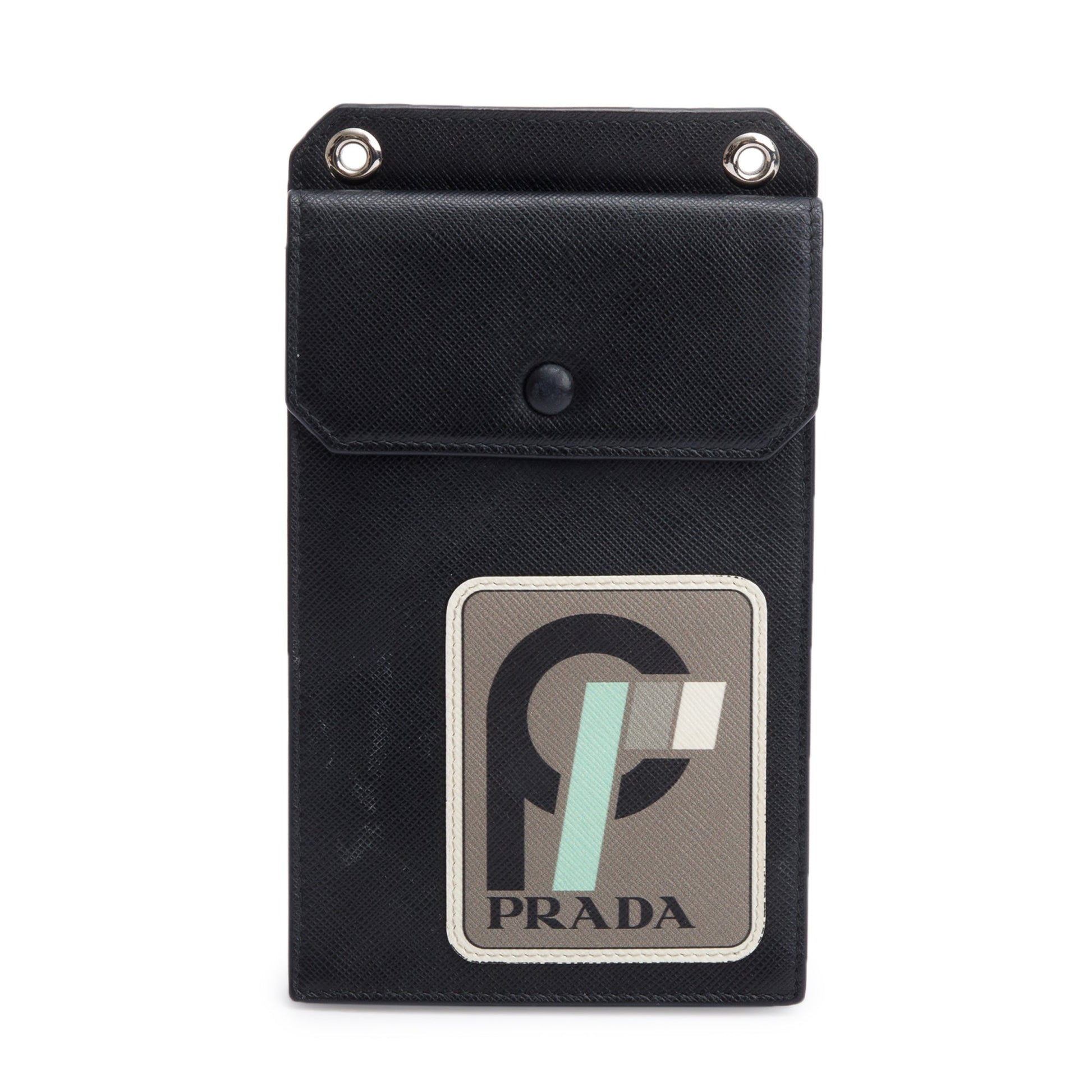 Prada Lux Racing Patch Phone Pouch Crossbody Bag Leather Saffiano Black