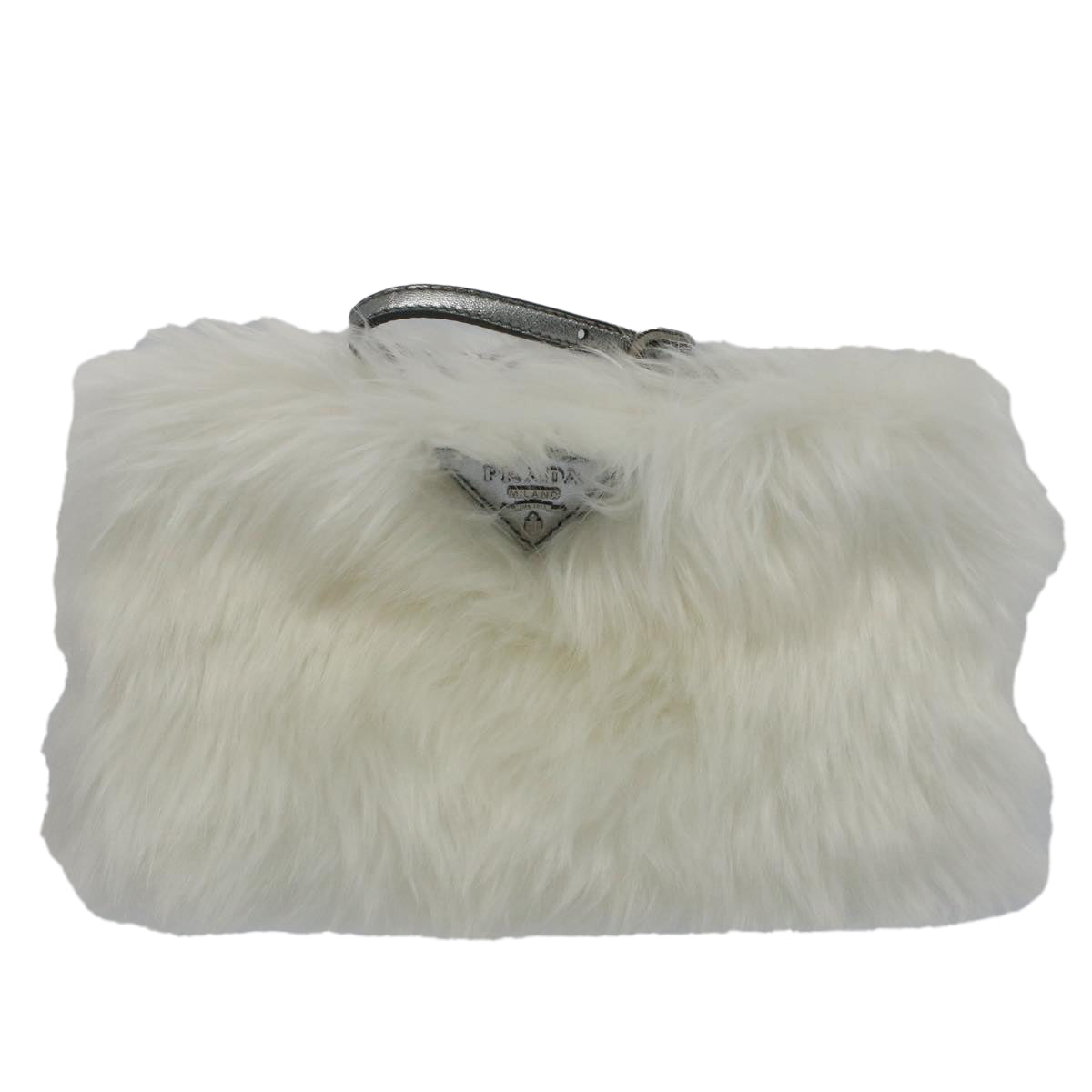 Prada Clutch Bag Fur Auth White