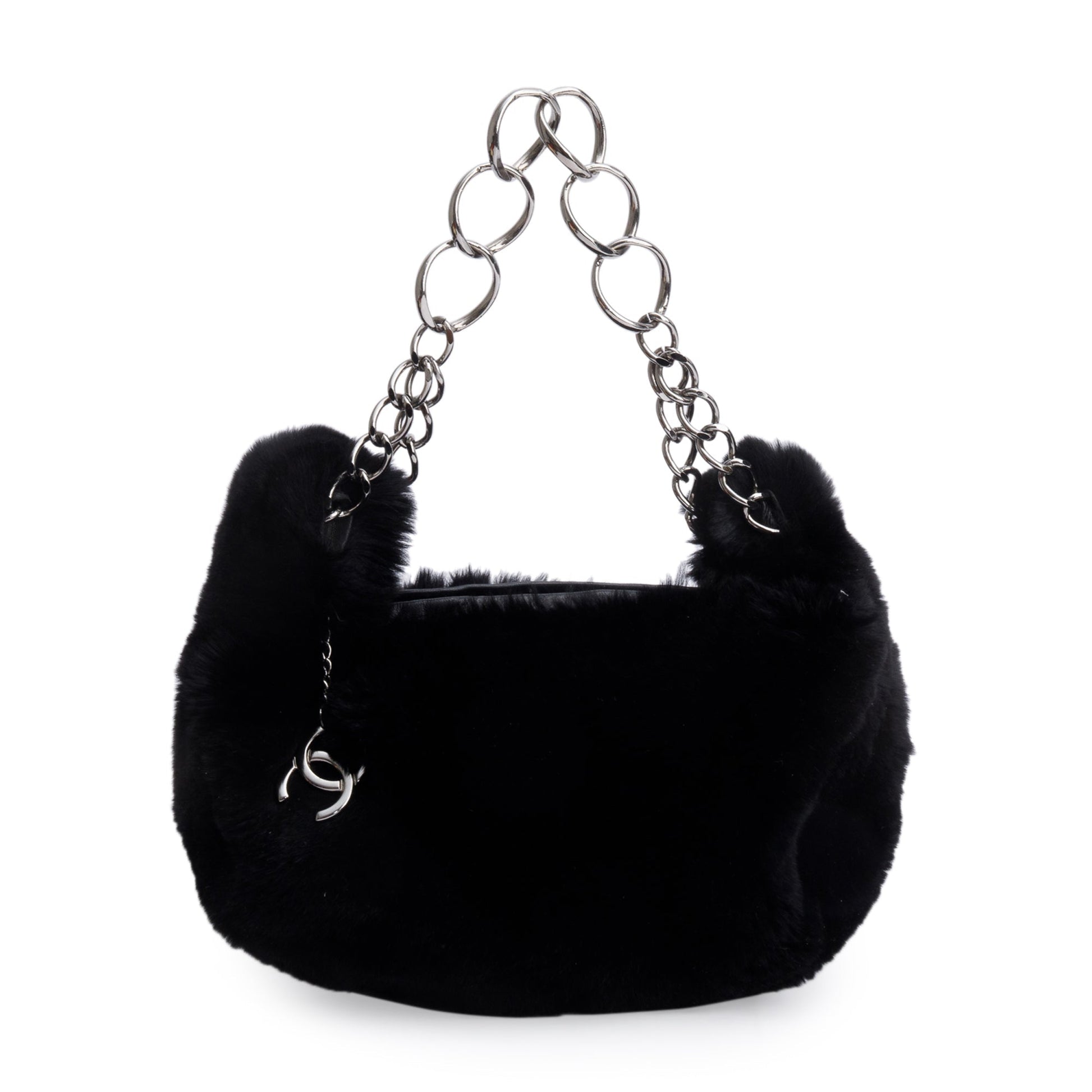 Chanel Lapin Rabbit Fur Lambskin Black Travel Bag