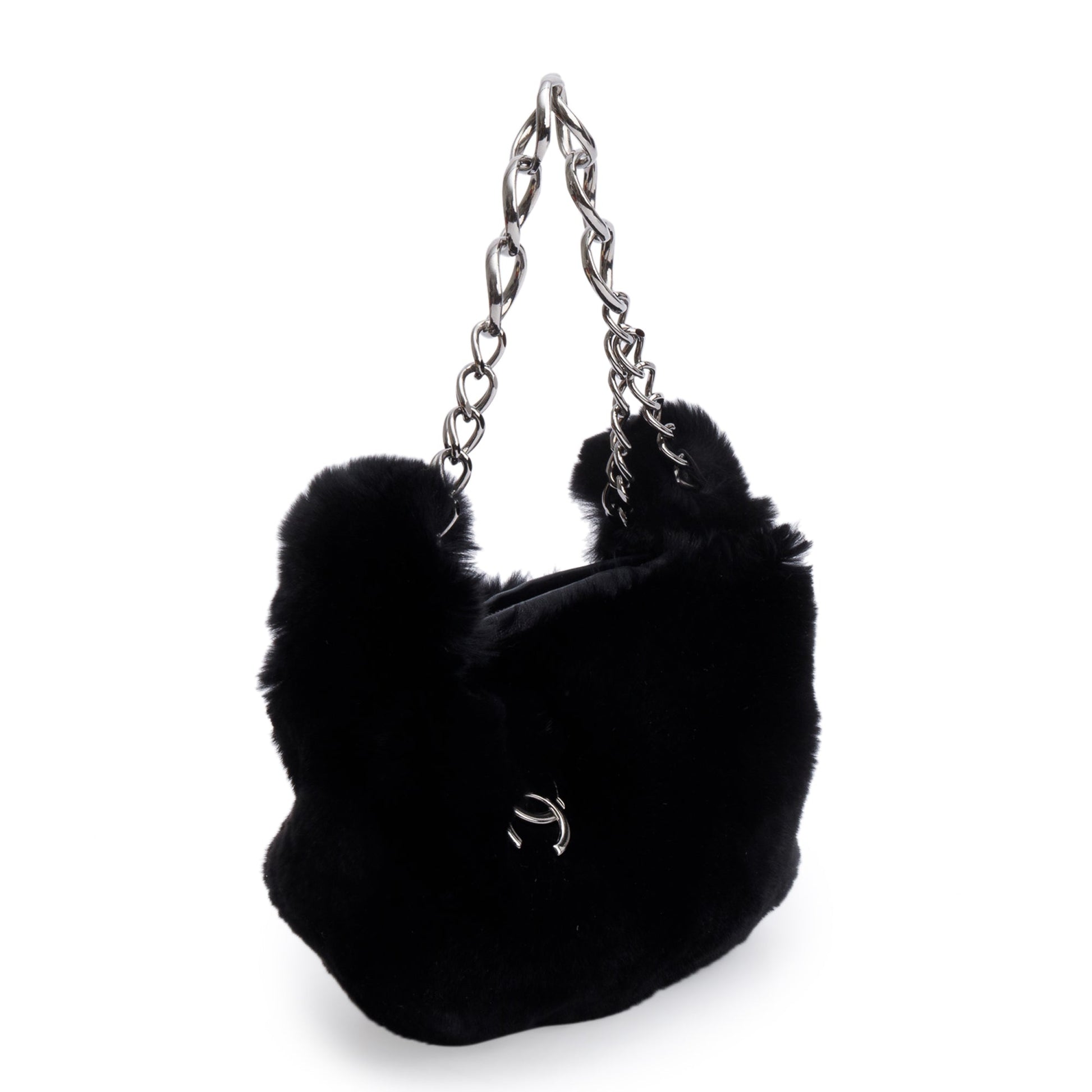 Chanel Lapin Rabbit Fur Lambskin Black Travel Bag