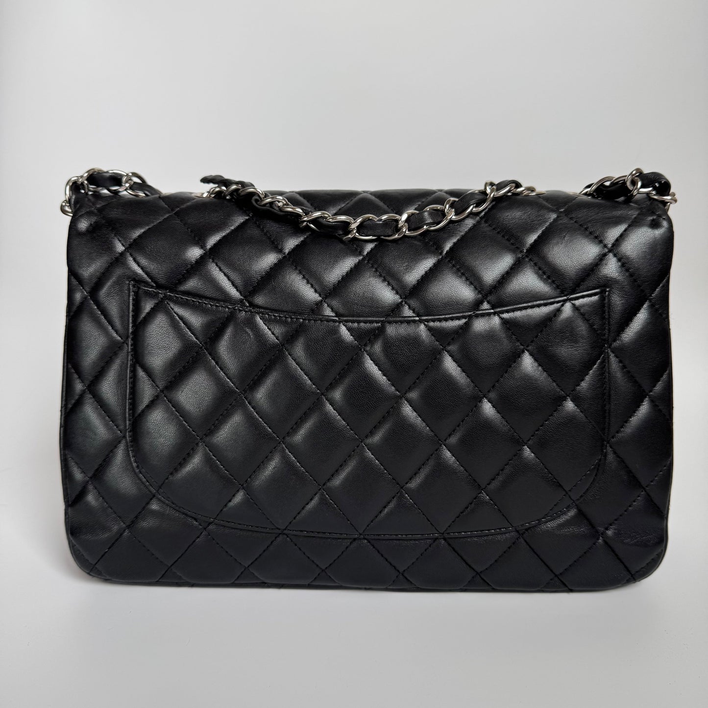 Chanel Classic Flap Jumbo Lambskin Single Flap Black Silver Leather Handbag Hardware 1