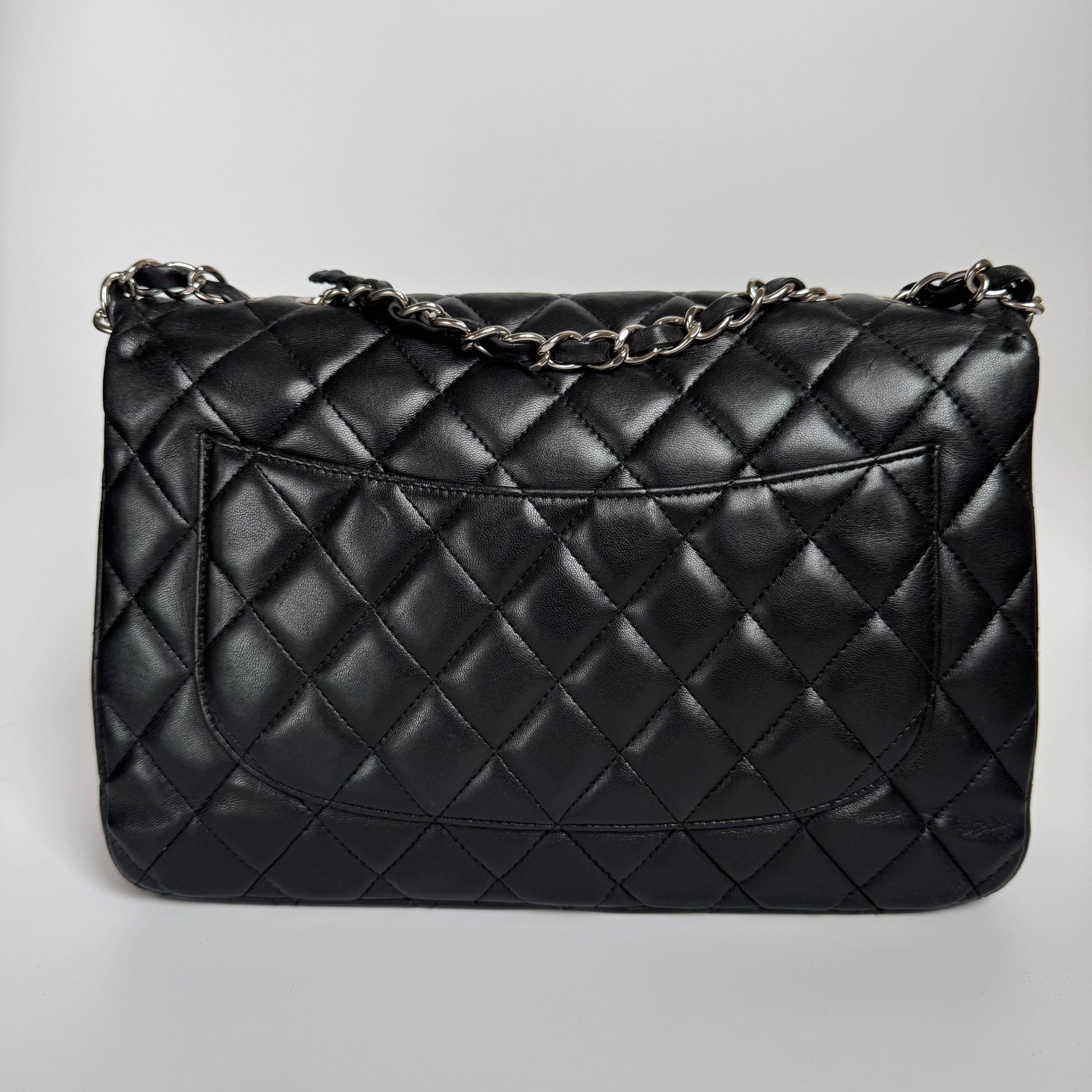 Chanel Classic Flap Jumbo Lambskin Single Flap Black Silver Leather Handbag Hardware 1
