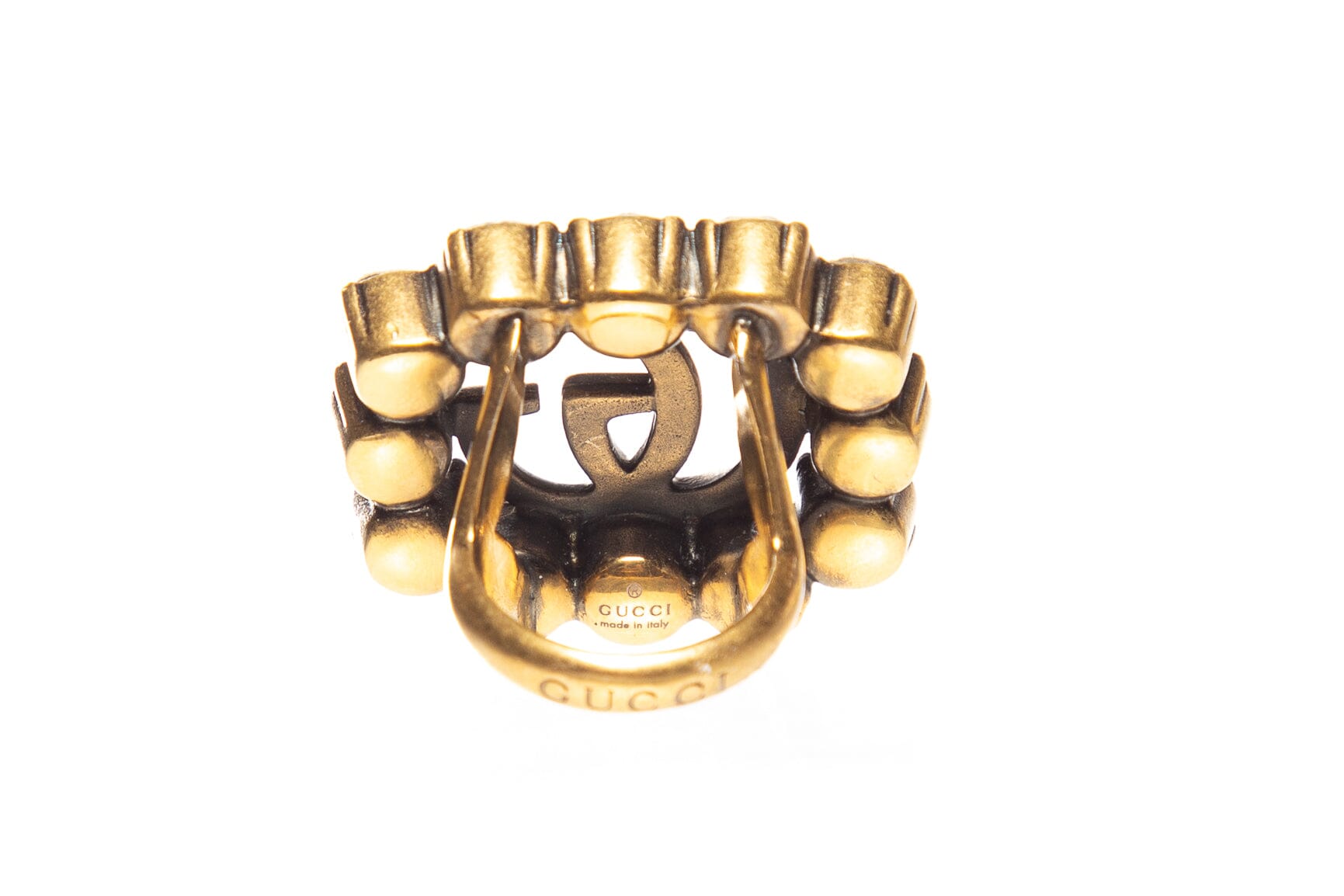Gucci Gold and Silver GG Marmont Crystal Ring SZ 5