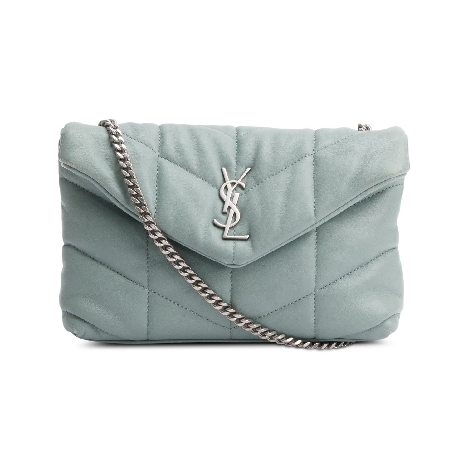 YSL Saint Laurent Grey Lambskin Toy Puffer Shoulder Bag Leather