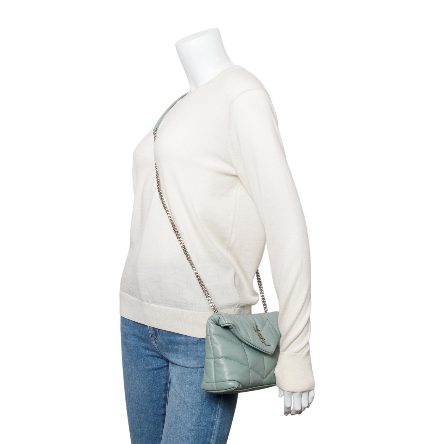 YSL Saint Laurent Grey Lambskin Toy Puffer Shoulder Bag Leather
