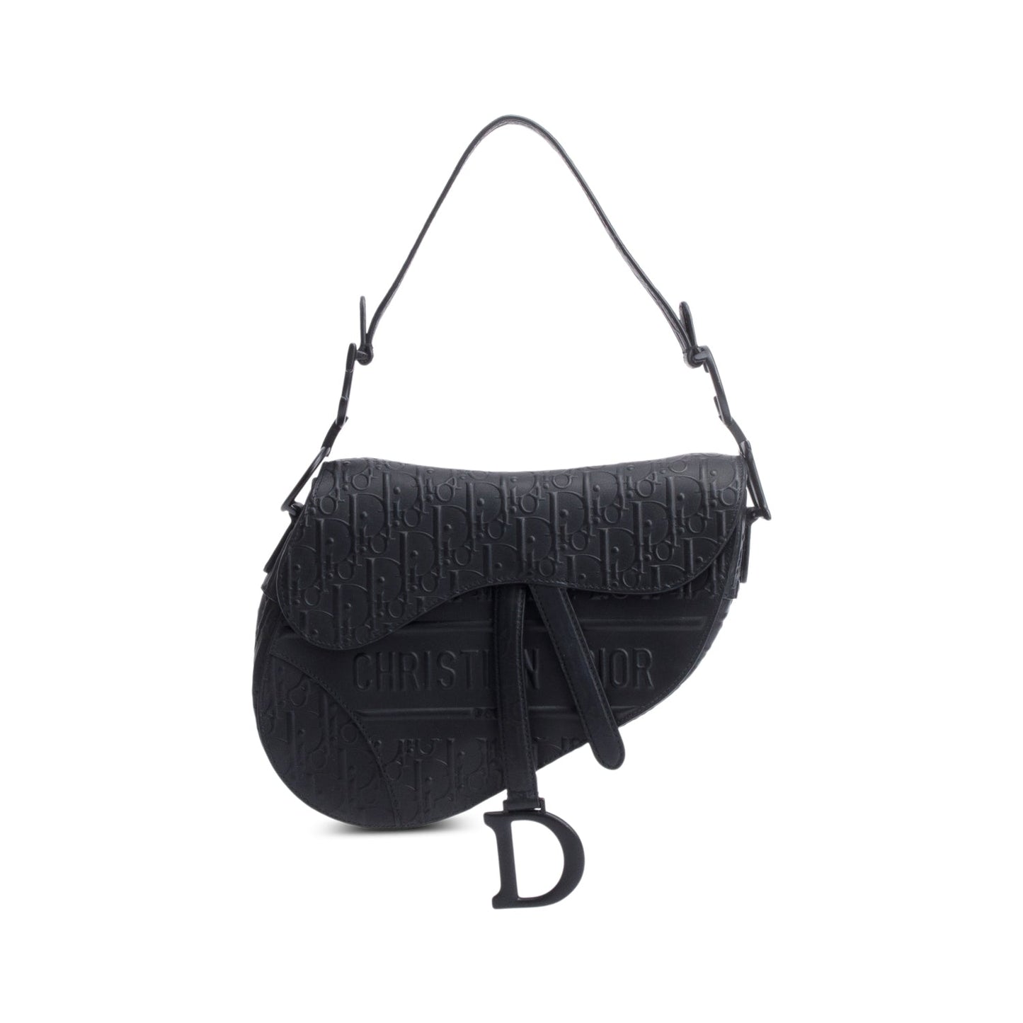Dior Christian Oblique Embossed Calfskin Saddle Bag Leather Black Travel Bag