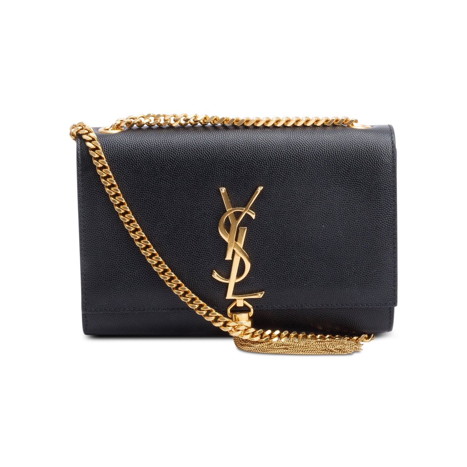 YSL Saint Laurent Grained De Poudre Kate Tassel Bag Leather Black Travel Bag