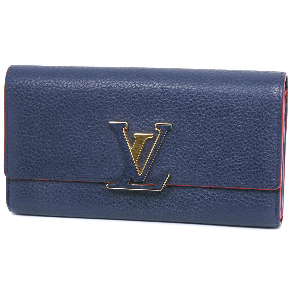 Louis Vuitton Long Purse M63739 Taurillon Clemence Leather Navy Wallet Case