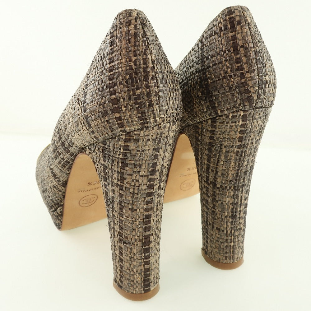CHANEL pumps Patent Leather, Jute Gold / Brown High heels Women 36 1/2  