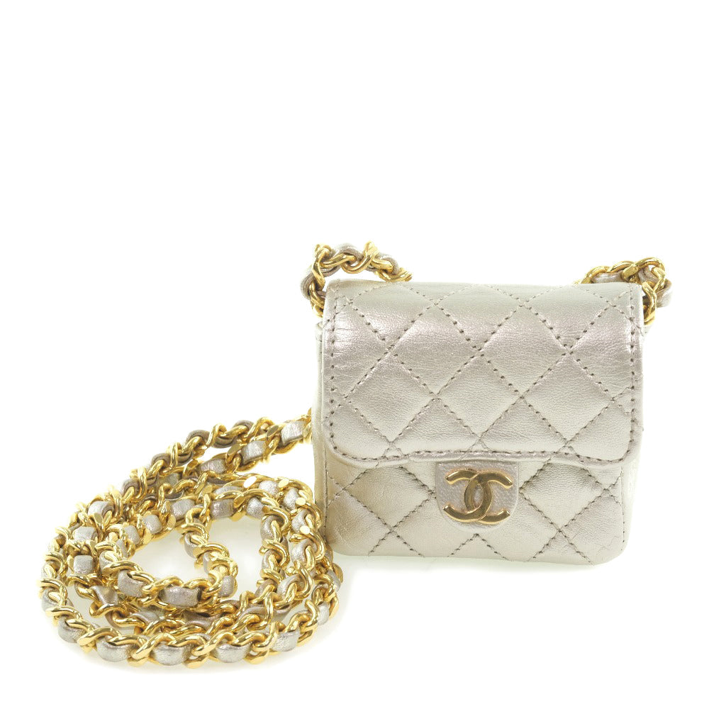 Chanel Calfskin Matrasse Pochette Micro Silver Clutch Bag