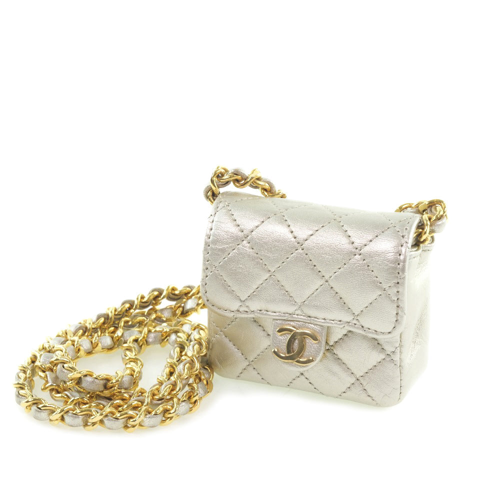 Chanel Calfskin Matrasse Pochette Micro Silver Clutch Bag