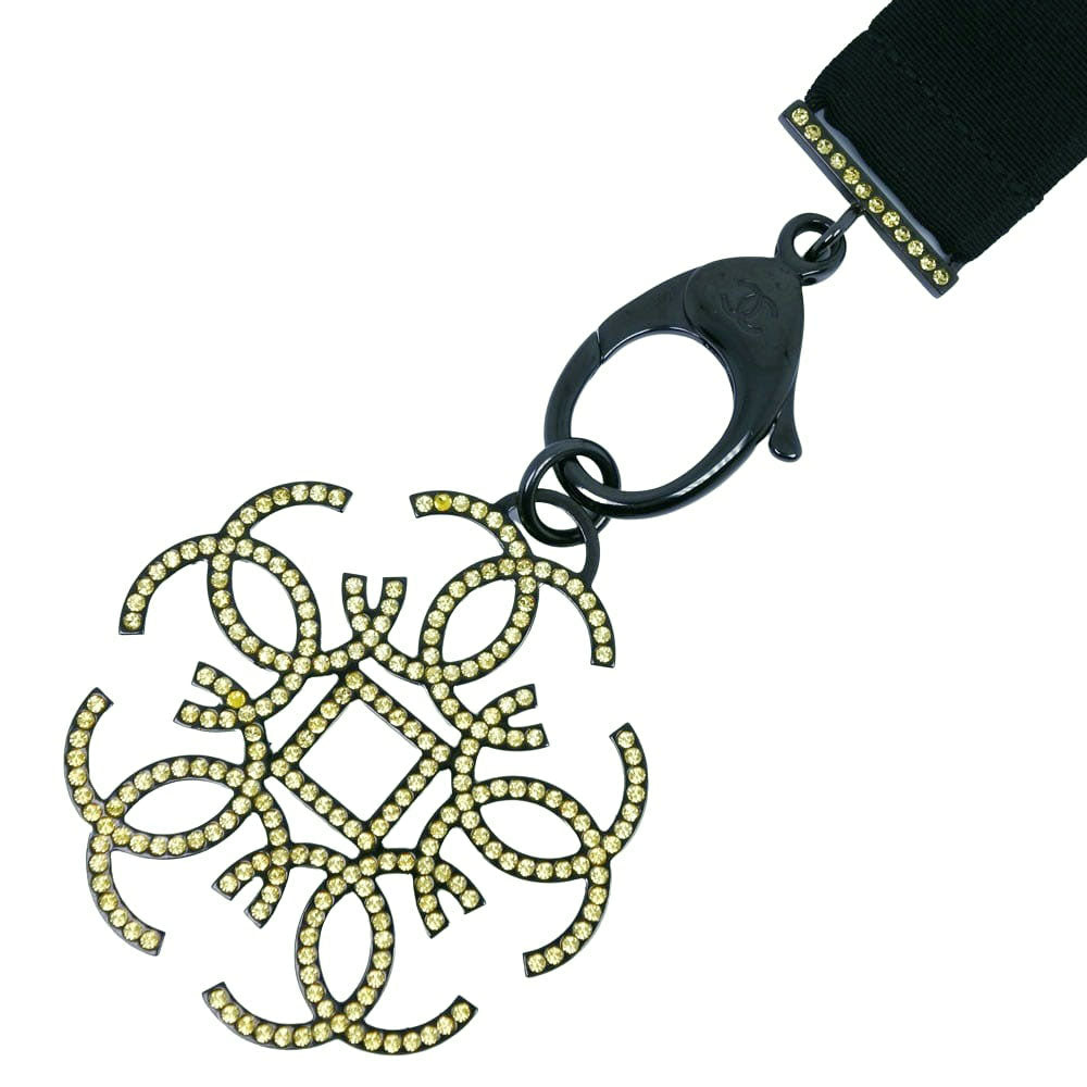 CHANEL Necklace Rhinestone black strap Women  
