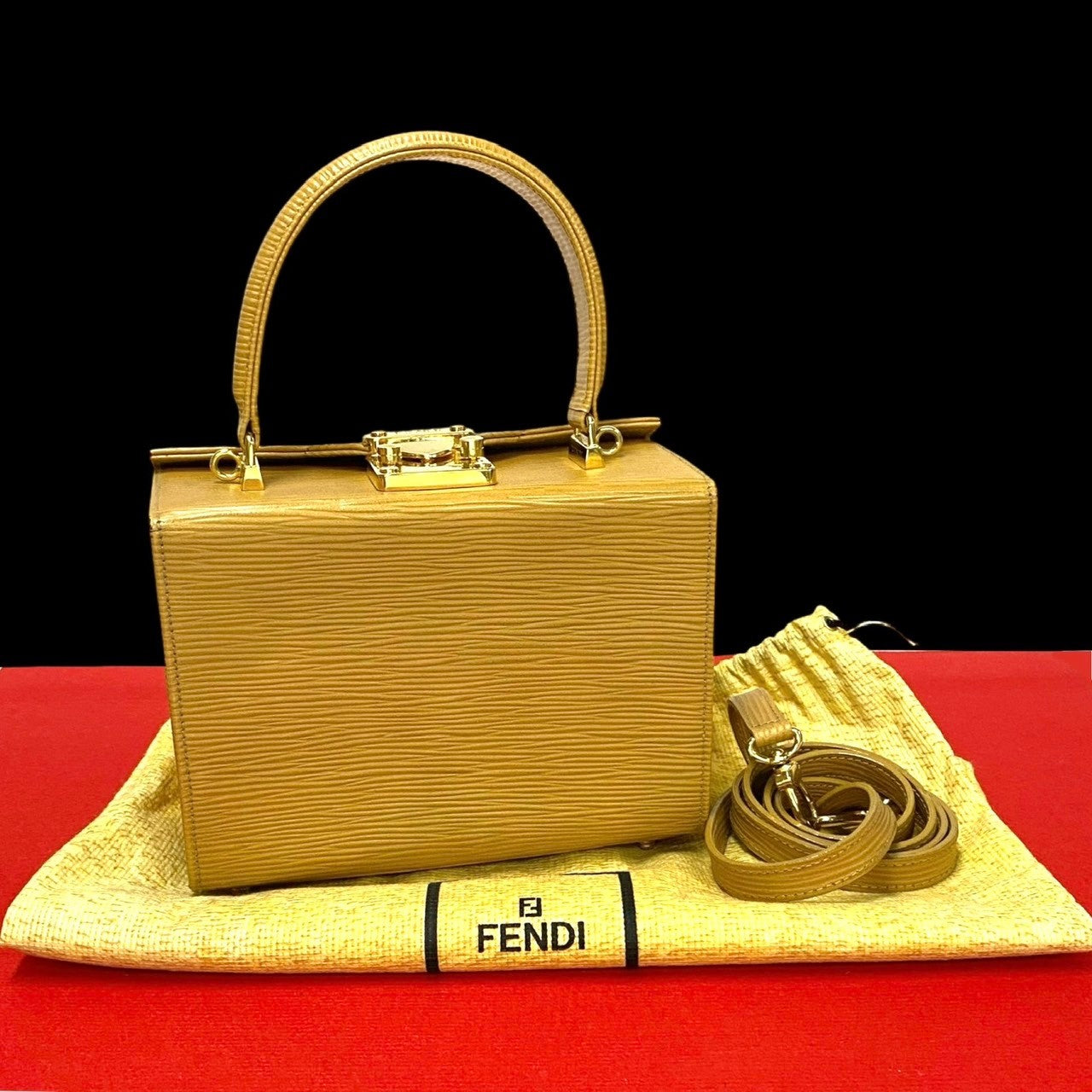Fendi Shoulder Bag Epi Leather Beige