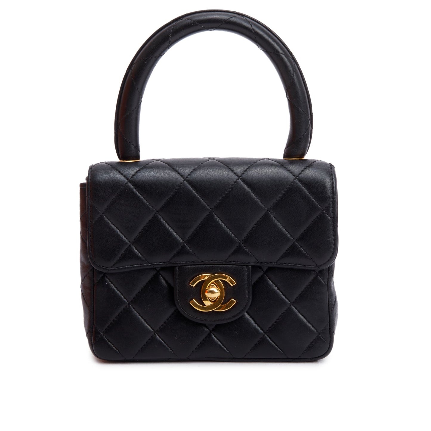 Chanel Quilted Kelly Flap Handle Leather Lambskin Black Travel Bag