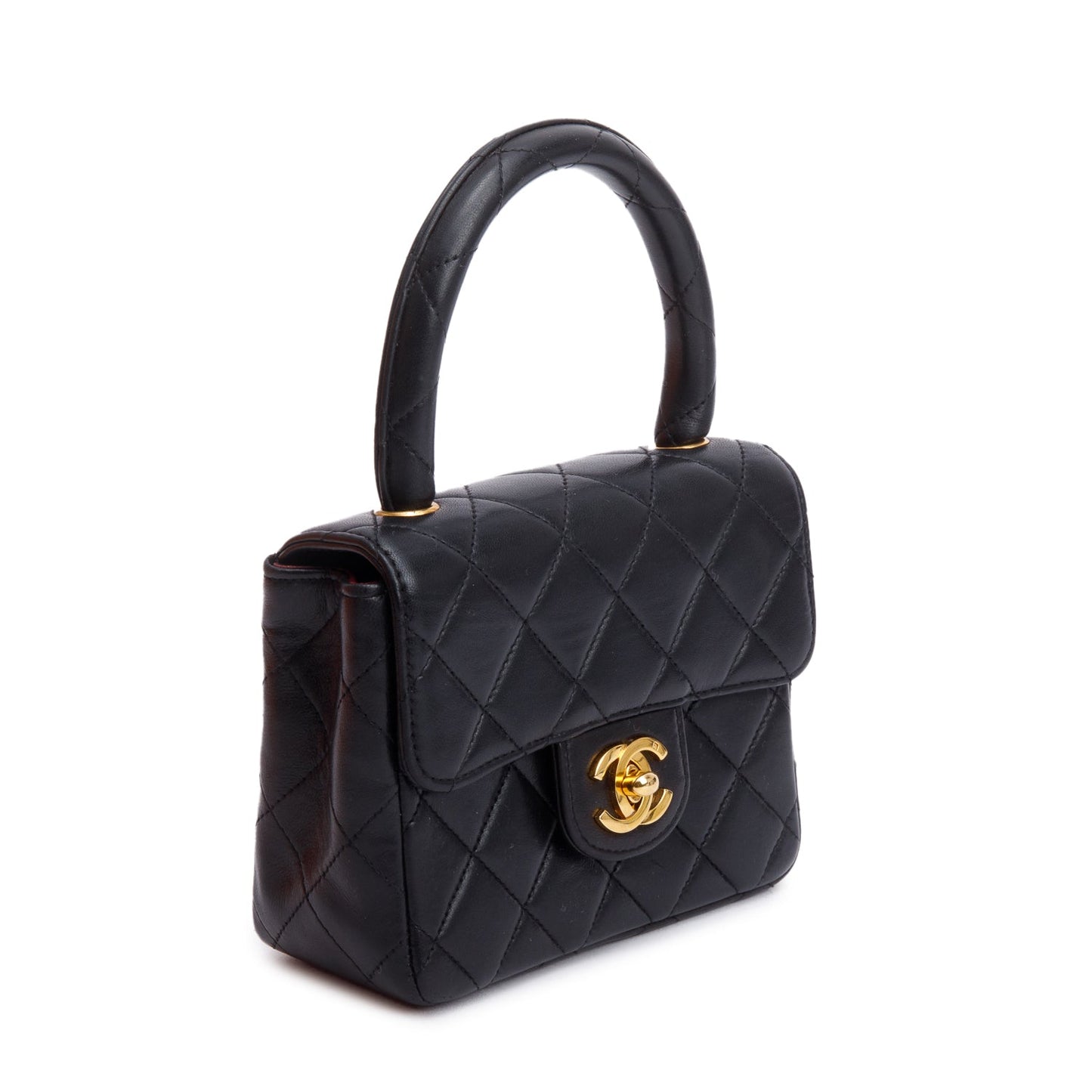 Chanel Quilted Kelly Flap Handle Leather Lambskin Black Travel Bag