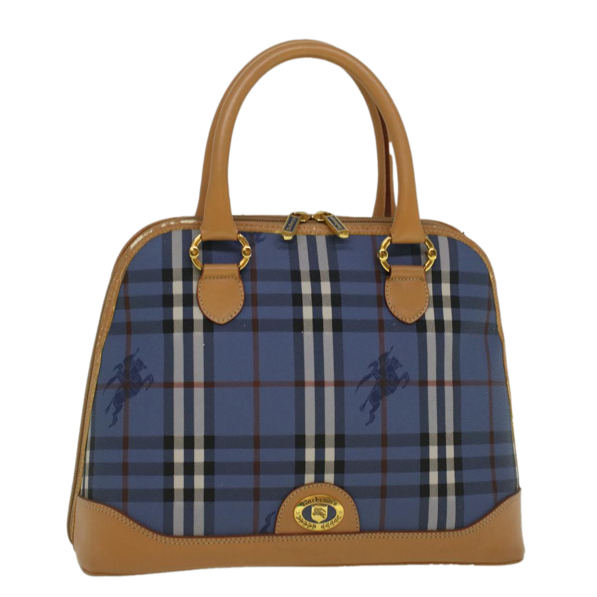 Burberry Luxury ss Nova Check Hand Bag Pvc Auth Leather Beige Blue Travel Bag